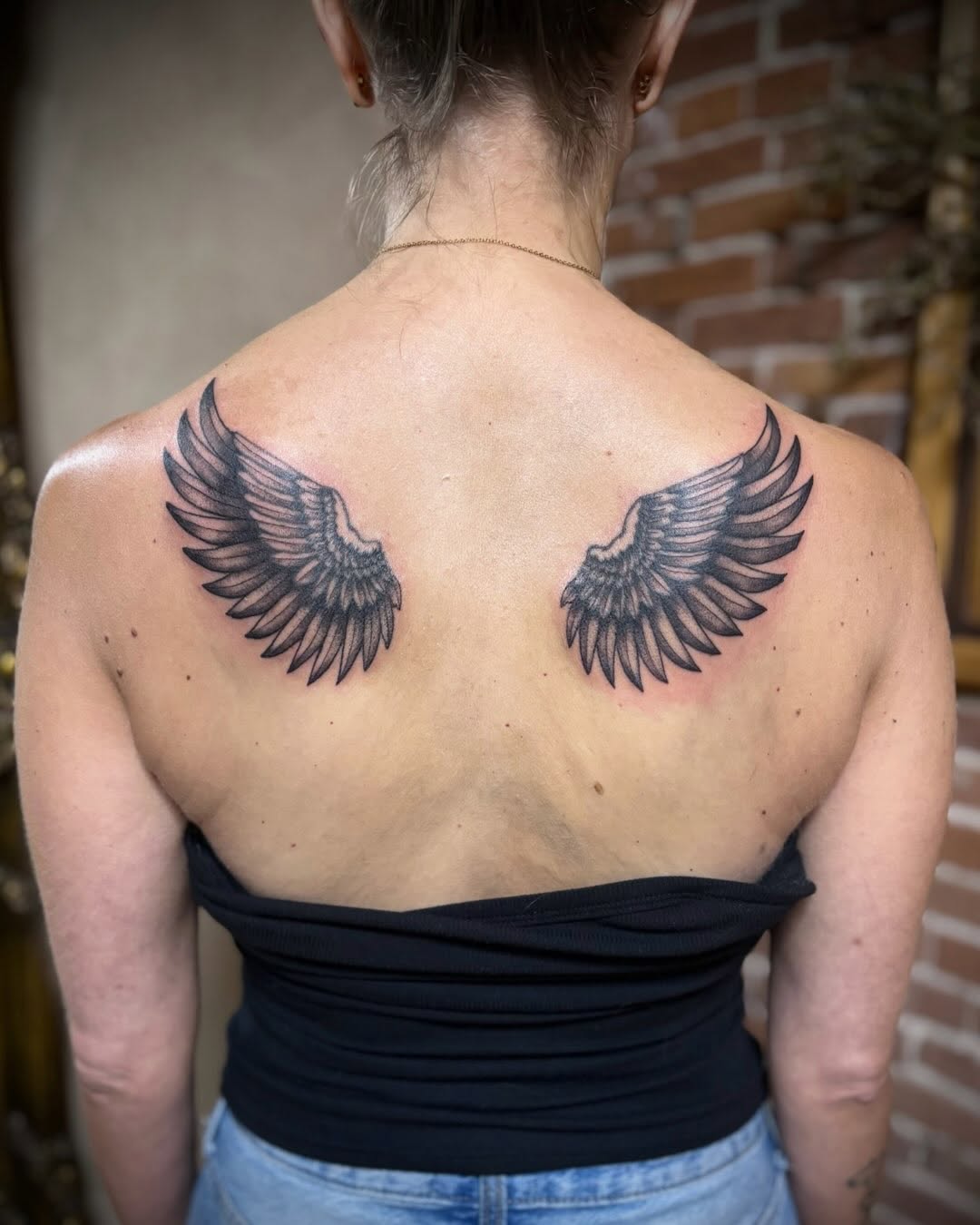 Angel wings realism tattoo on the back by Tattoo Artist, Kansas City, Missouri