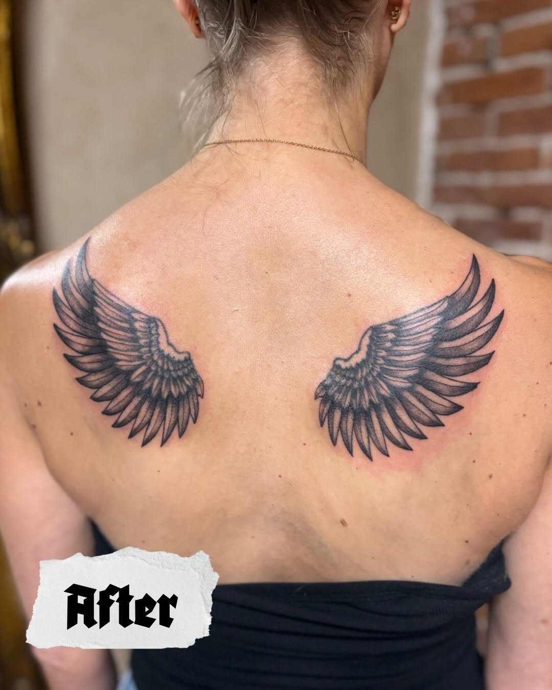Angel wings realism tattoo on the back by Tattoo Artist, Kansas City, Missouri