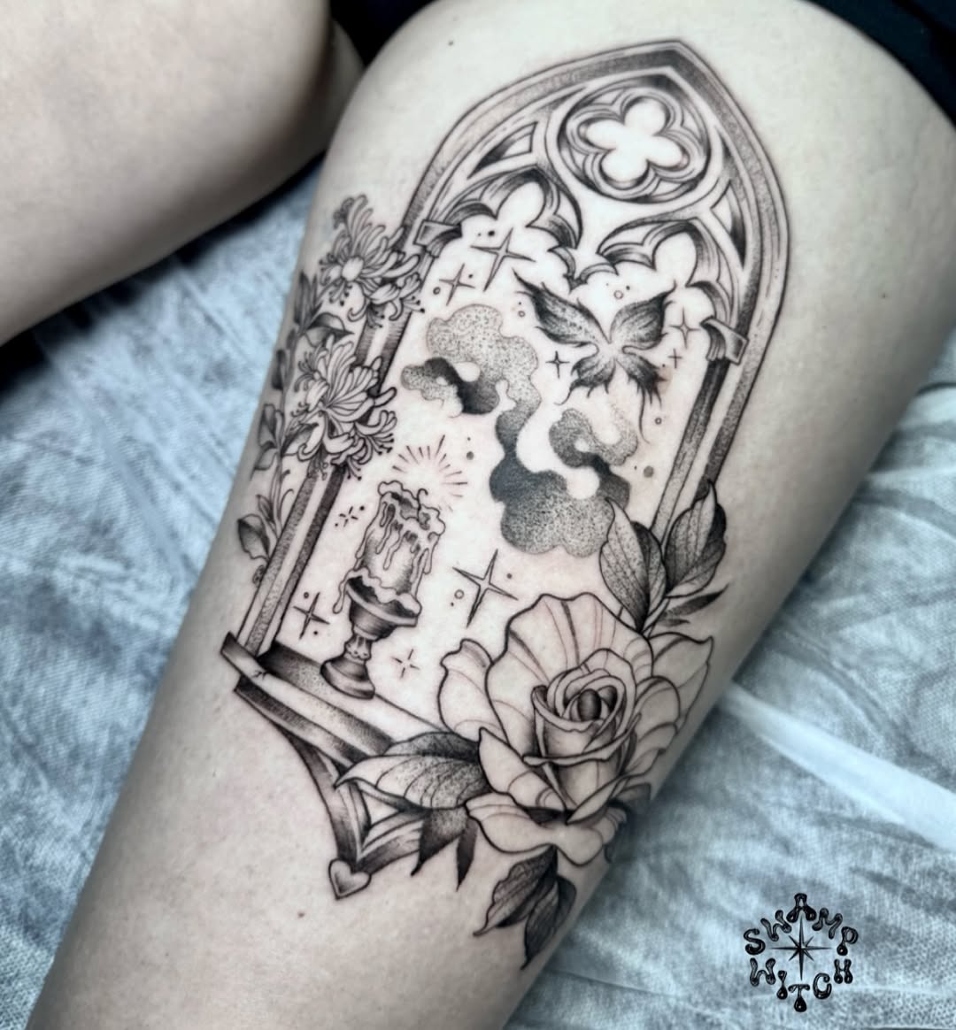 Tattoo by @swamp.witch.tattoos โ black_and_grey, realism