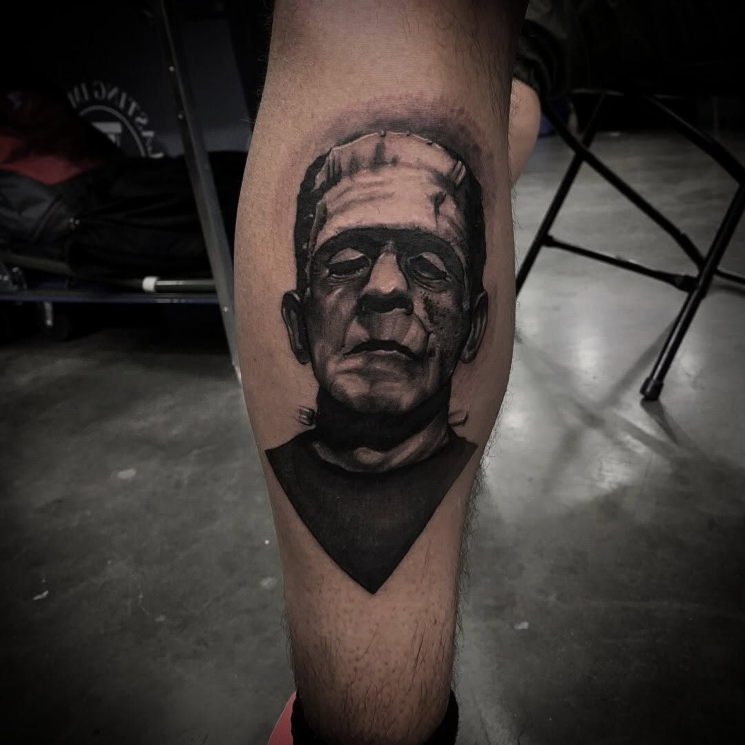Frankenstein's monster portrait realism tattoo on the forearm by 𝕽𝖎𝖌𝖊𝖗𝖘 𝕳𝖆𝖒𝖟𝖆, San Francisco, California