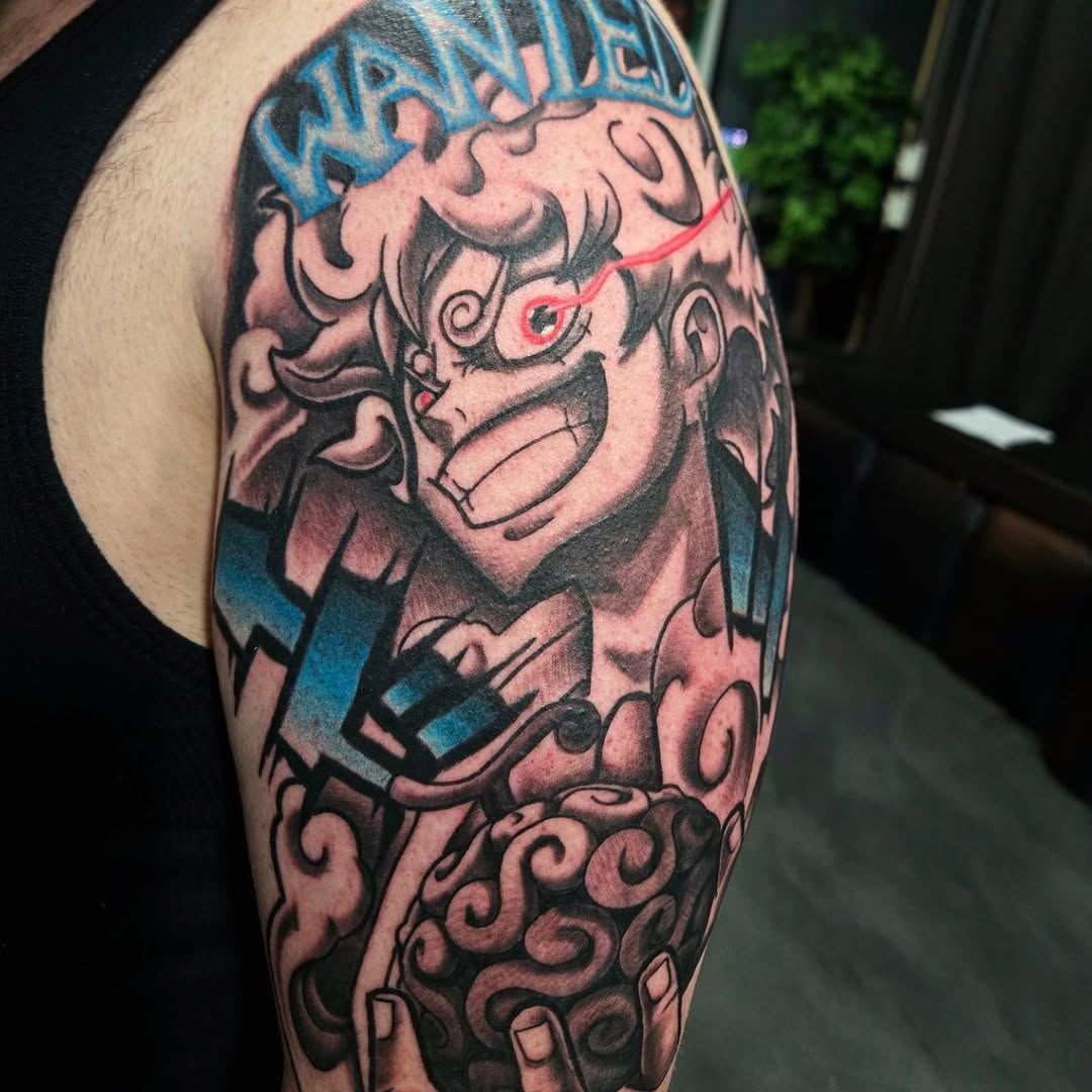 Tattoo by @thatdamcee — anime, black_and_grey
