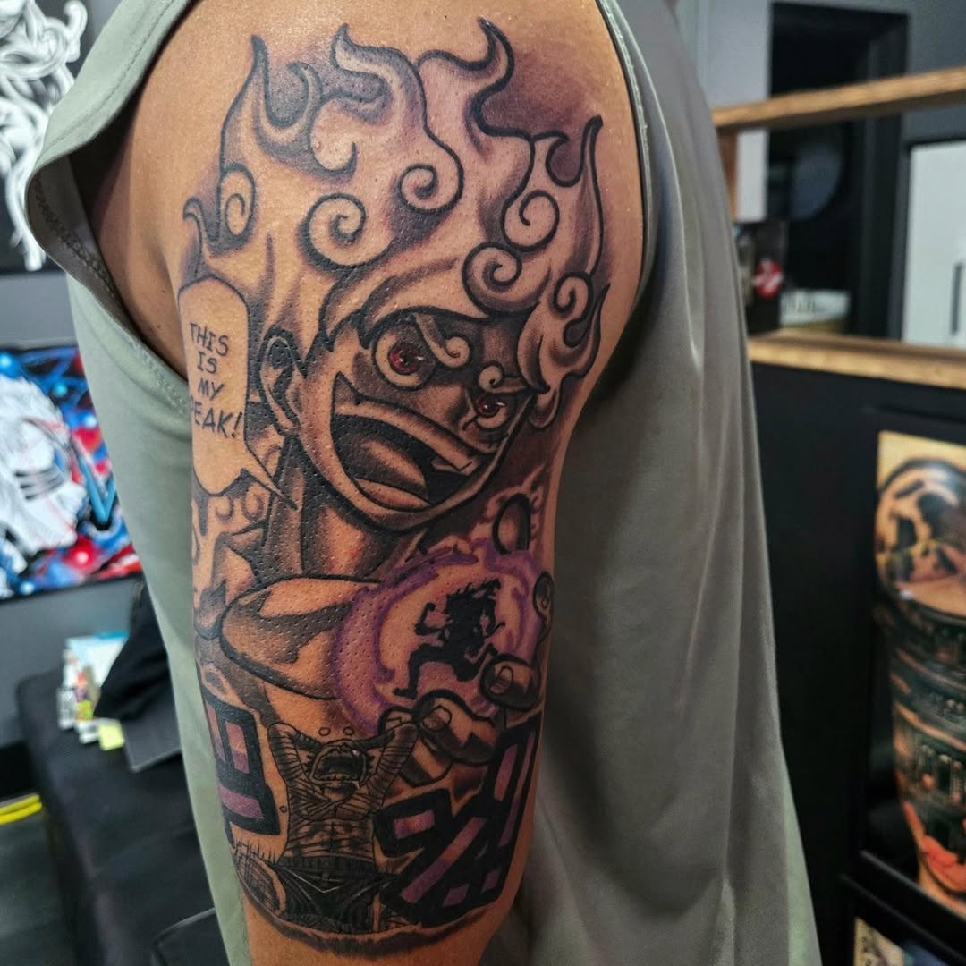 Tattoo by @thatdamcee — anime, black_and_grey