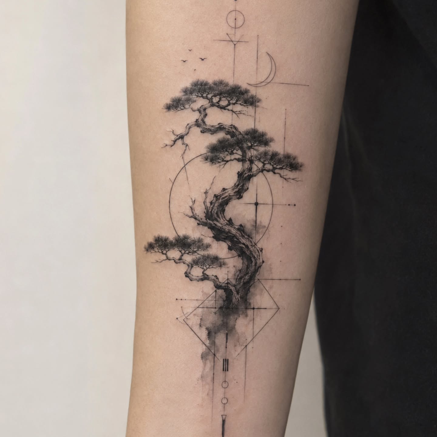 Tattoo by @tattooist.craneveil — black_and_grey, geometric