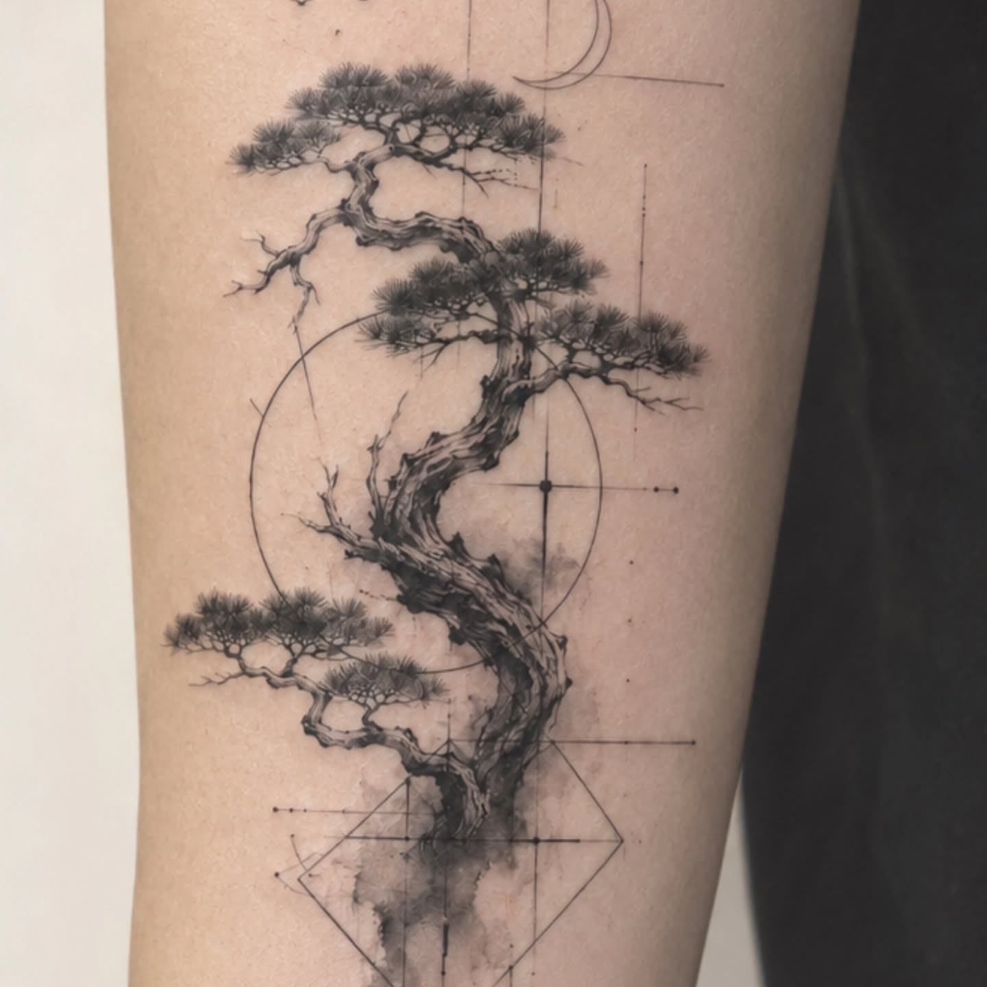 Tattoo by @tattooist.craneveil — black_and_grey, geometric