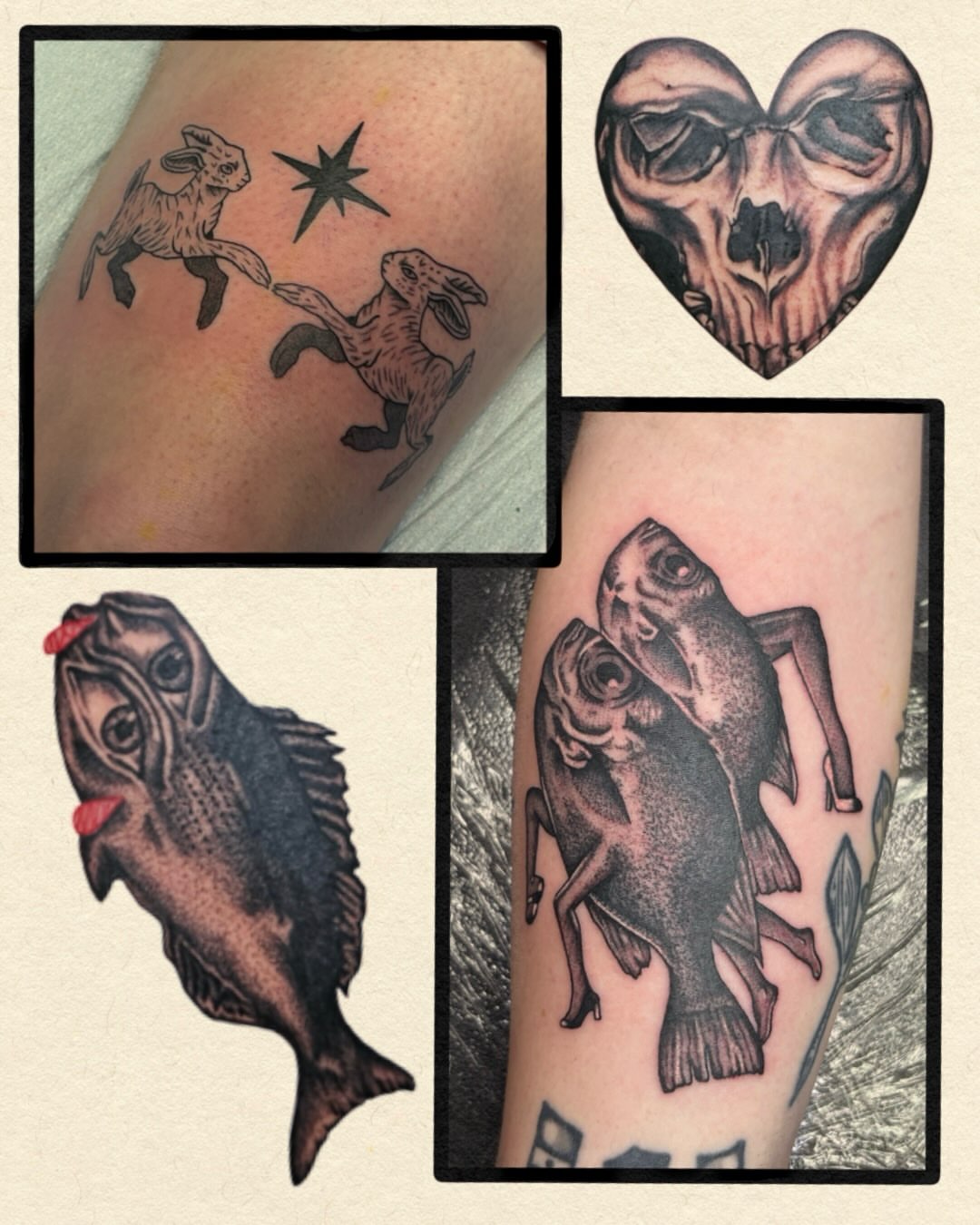 Fish black and grey tattoo on the upper arm by Ava Brady Tattoos