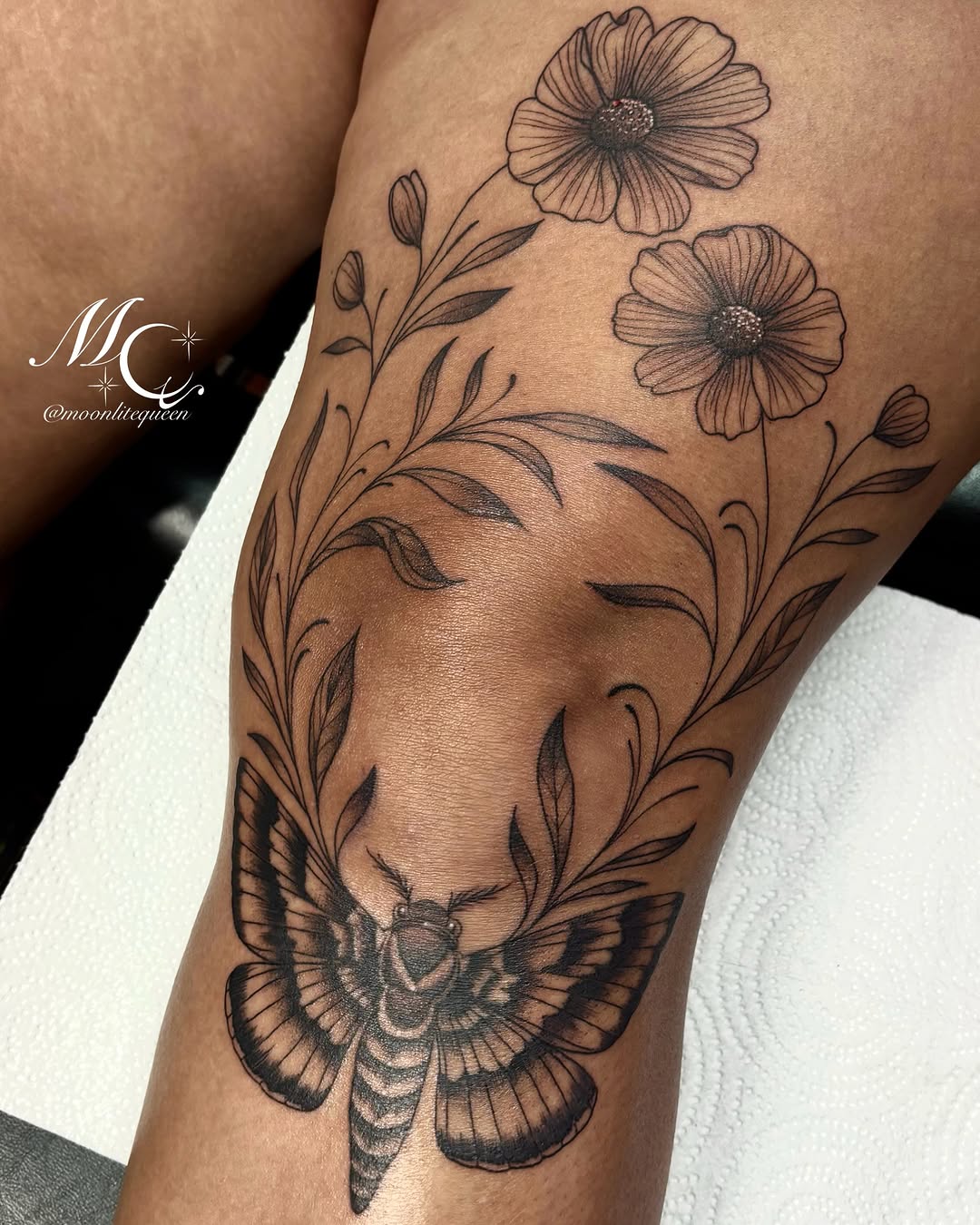 Tattoo by @moonlitequeentattooist — fine_line, black_and_grey