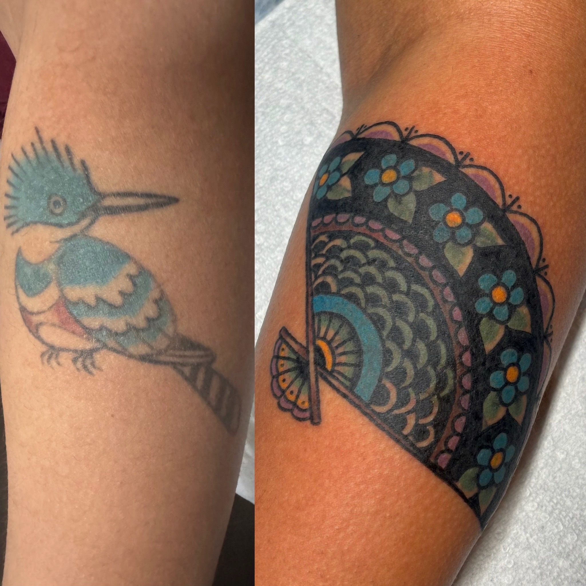 Kingfisher American traditional tattoo on the forearm by @rutattoos