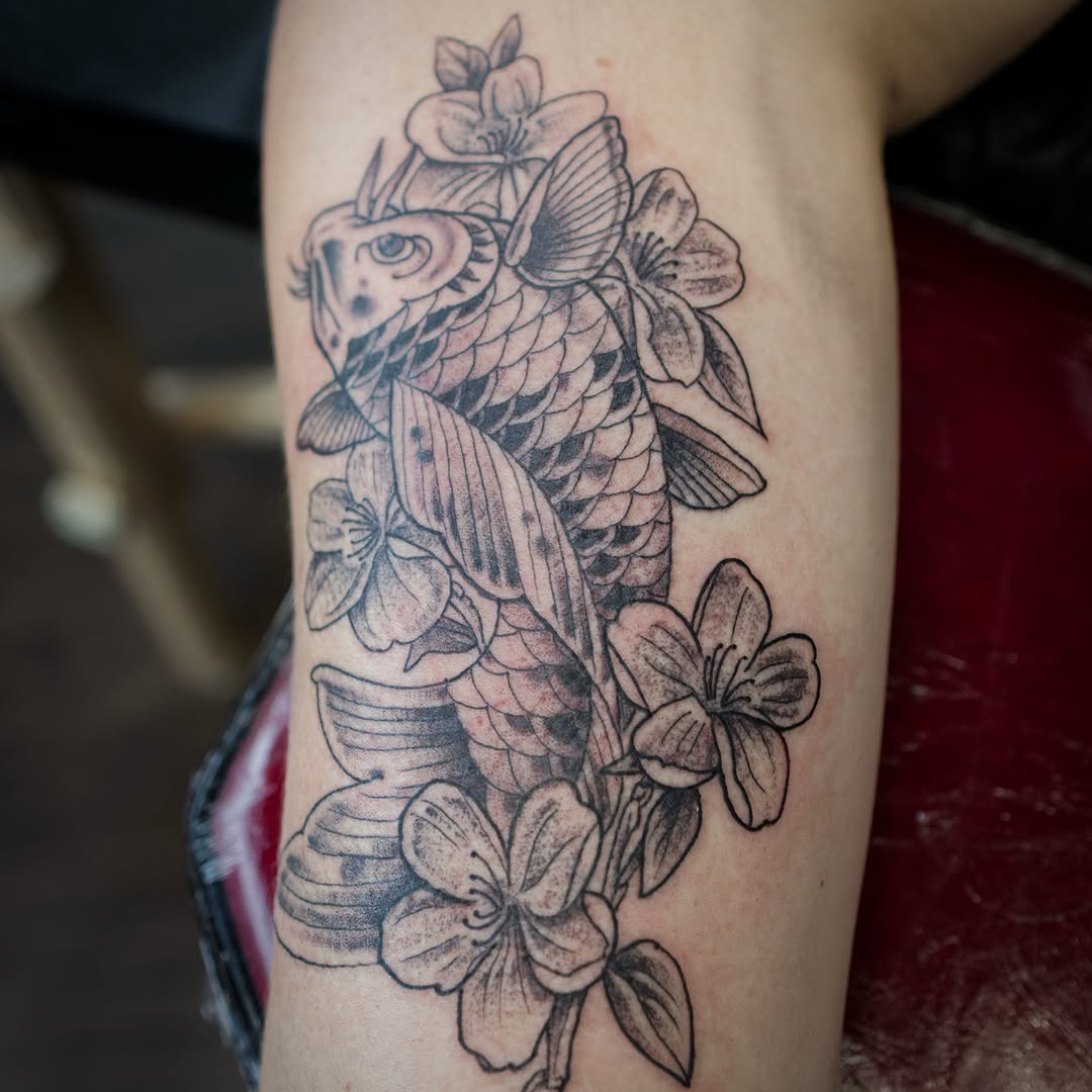 Tattoo by @chriscockadoodledo — japanese_irezumi, black_and_grey