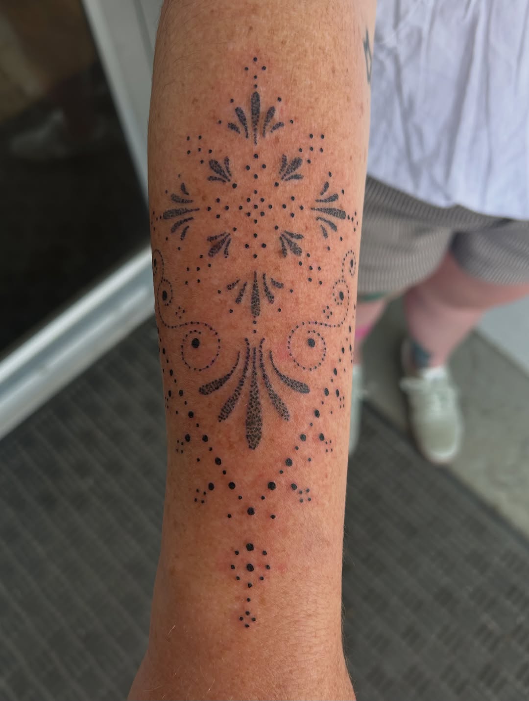 Tattoo by @stabbing_strawberries — dotwork, ornamental