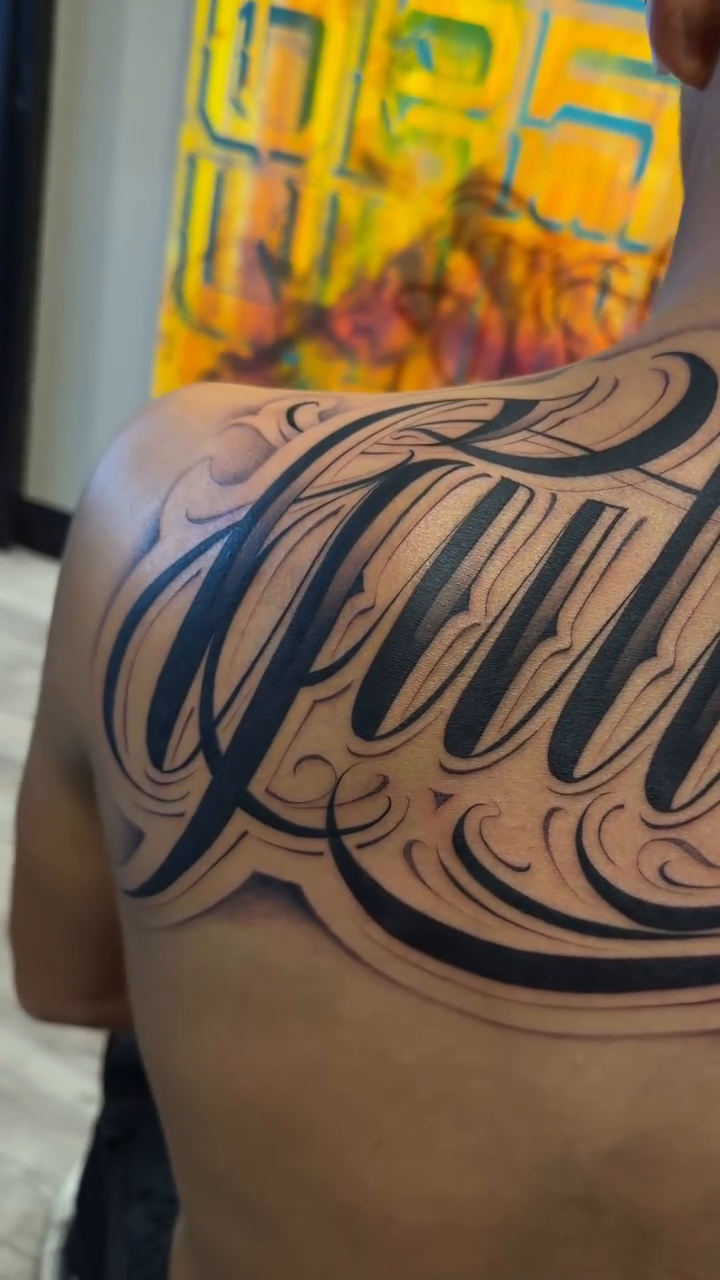 Tattoo by @aleckzi_ramos — lettering_script, chicano