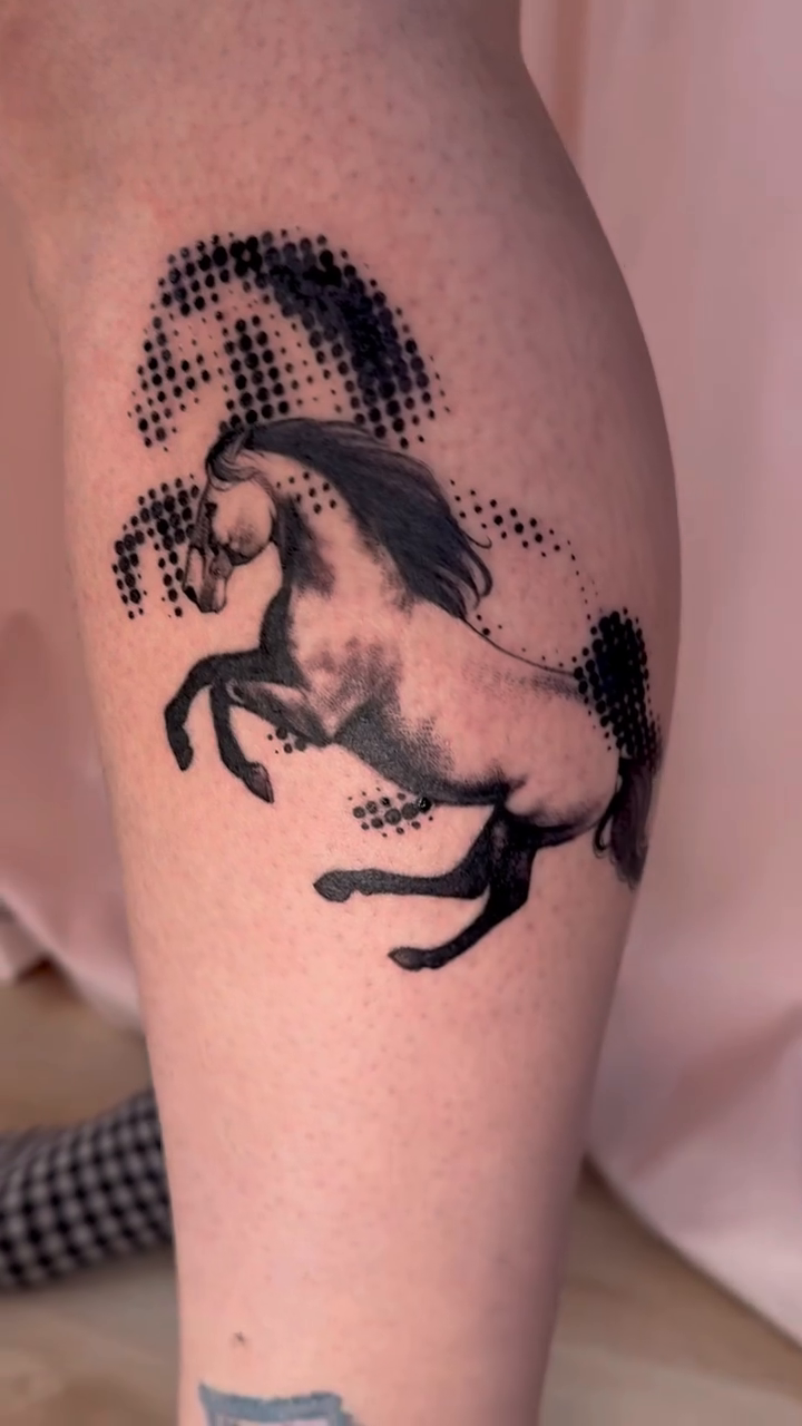 Tattoo by @clairelartstudio — dotwork, black_and_grey