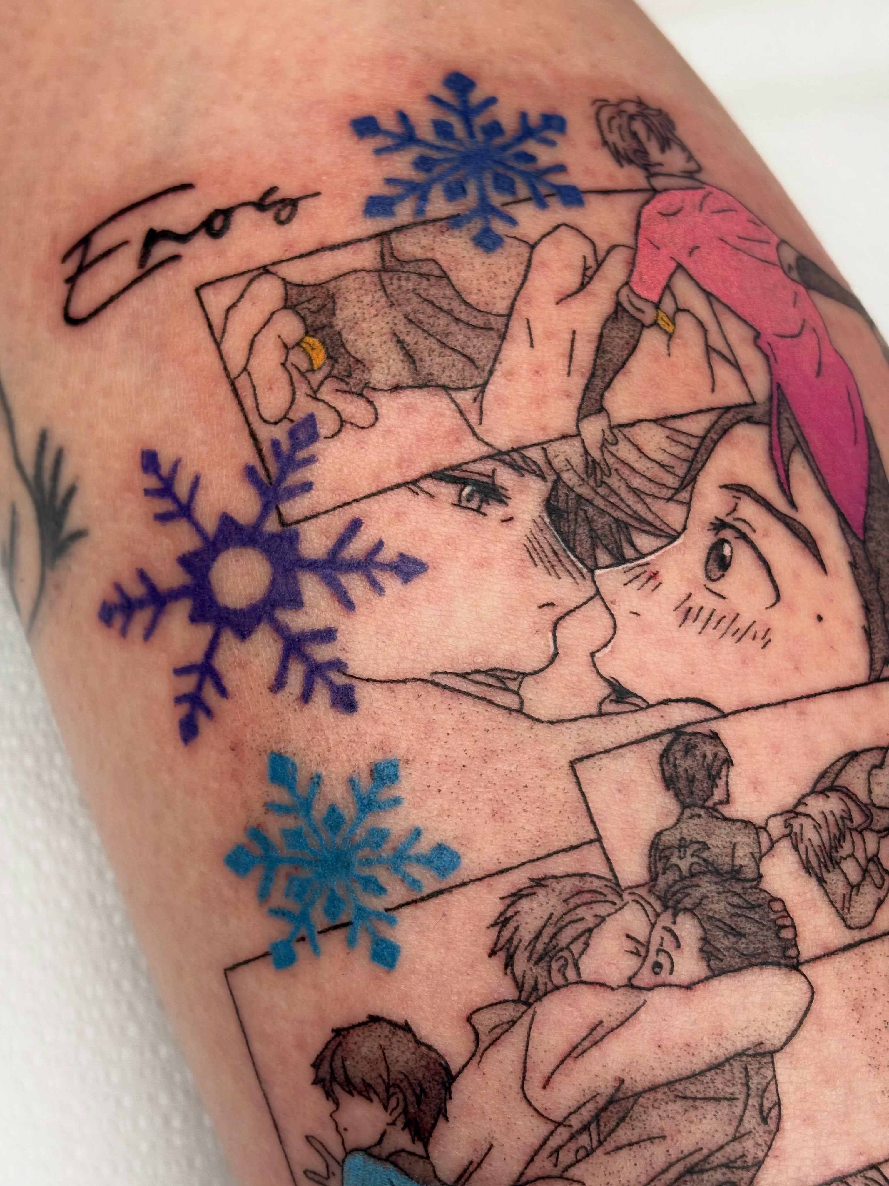 Kissing couple anime tattoo on the forearm by mia aka chuu (◕ ˬ ◕ ✿)
