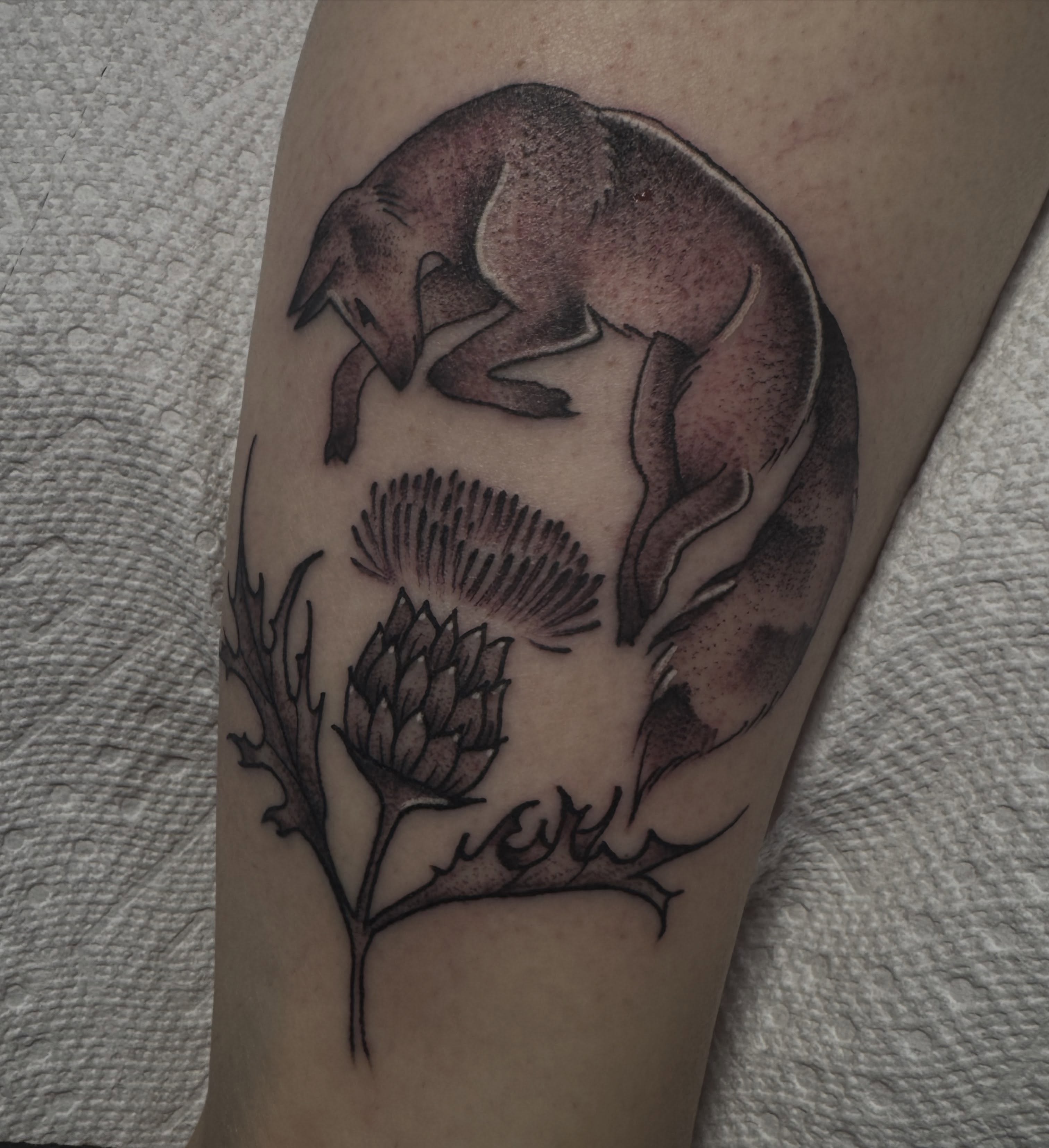 Tattoo by @hannahsmyletattoos — black_and_grey, dotwork
