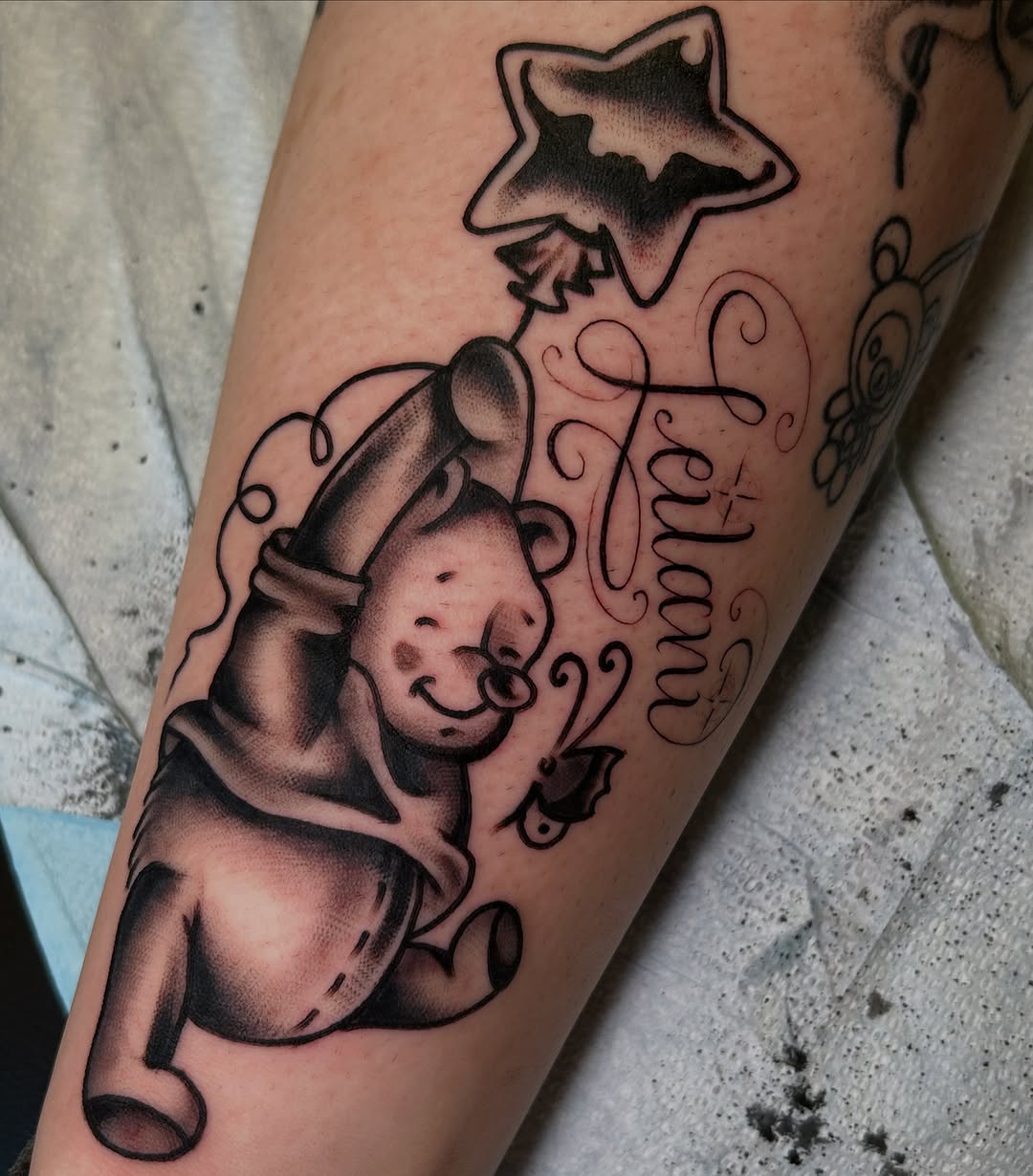 Tattoo by @salchichatattoos — black_and_grey, lettering_script