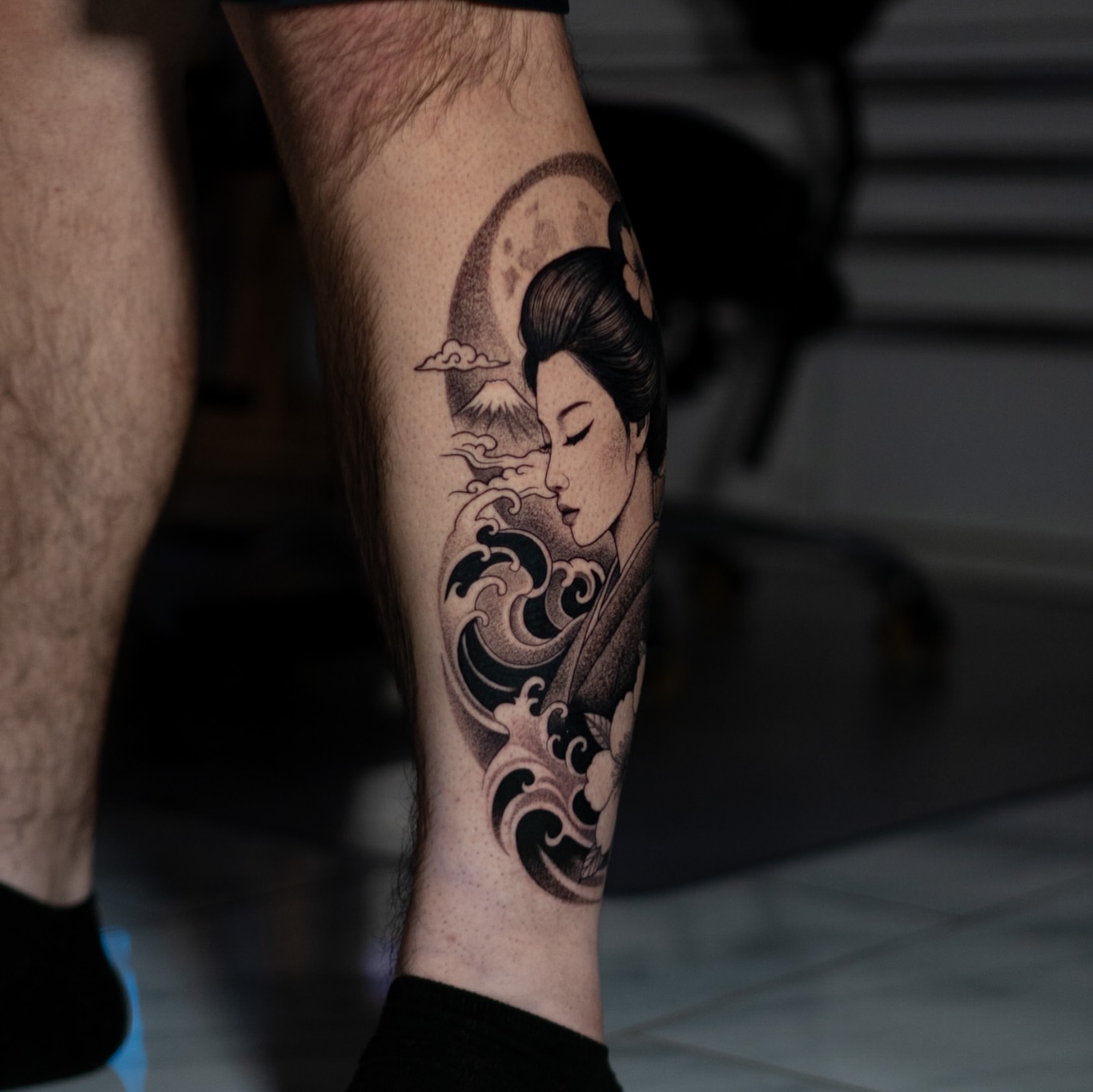 Tattoo by @inkdrunkjorden โ japanese_irezumi, black_and_grey