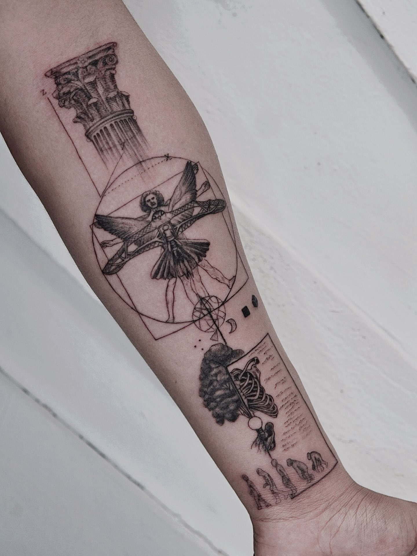 Flying angel geometric tattoo on the forearm by ๐๐๐๐ ๐๐๐๐๐๐ ๐๐๐๐๐
