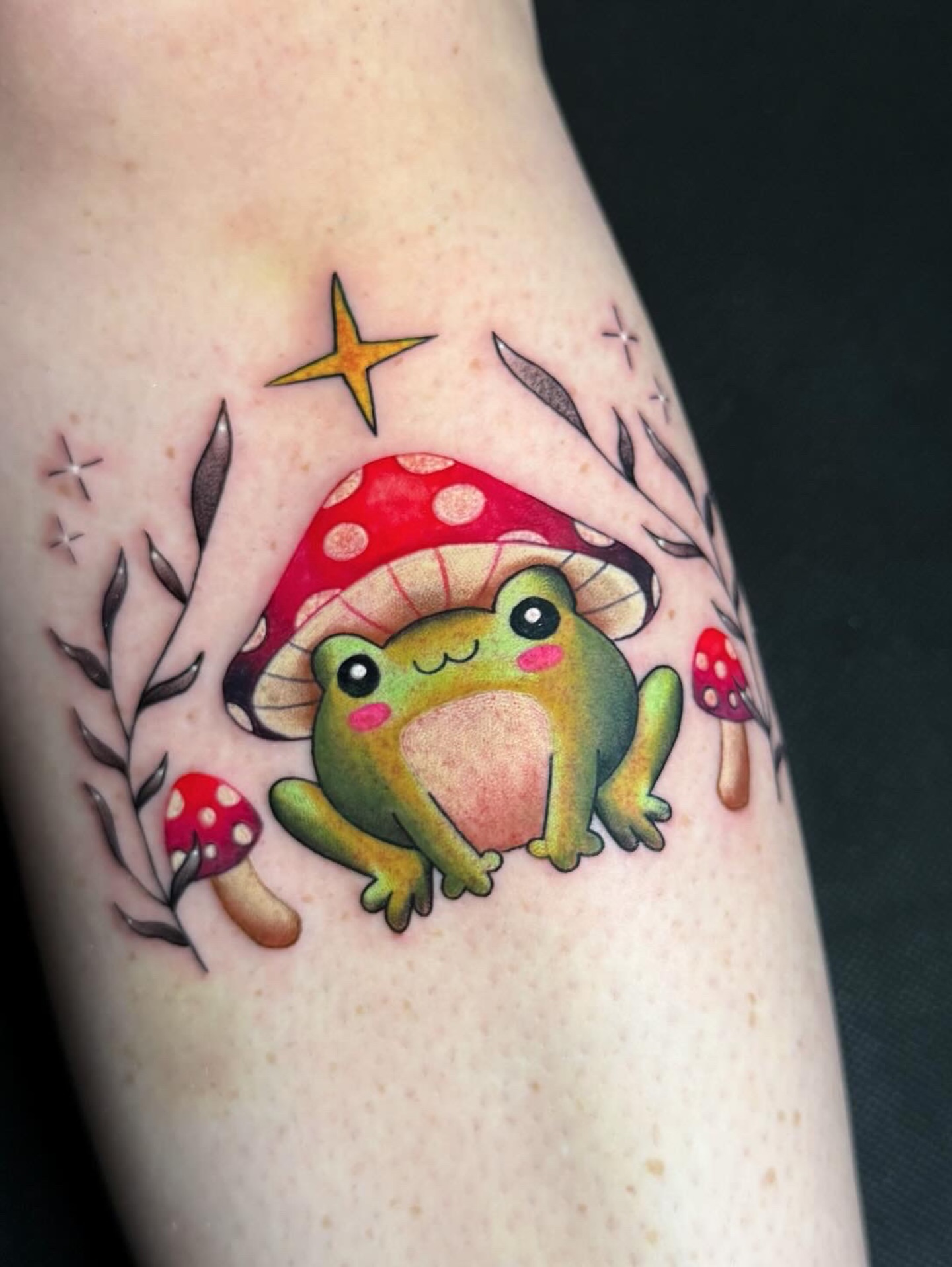 Frog dotwork tattoo on the forearm by Alexia