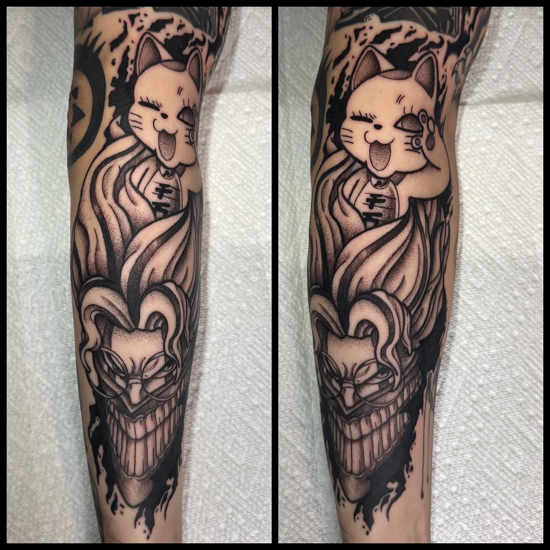 Tattoo by @dominiquedarko — black_and_grey, dotwork