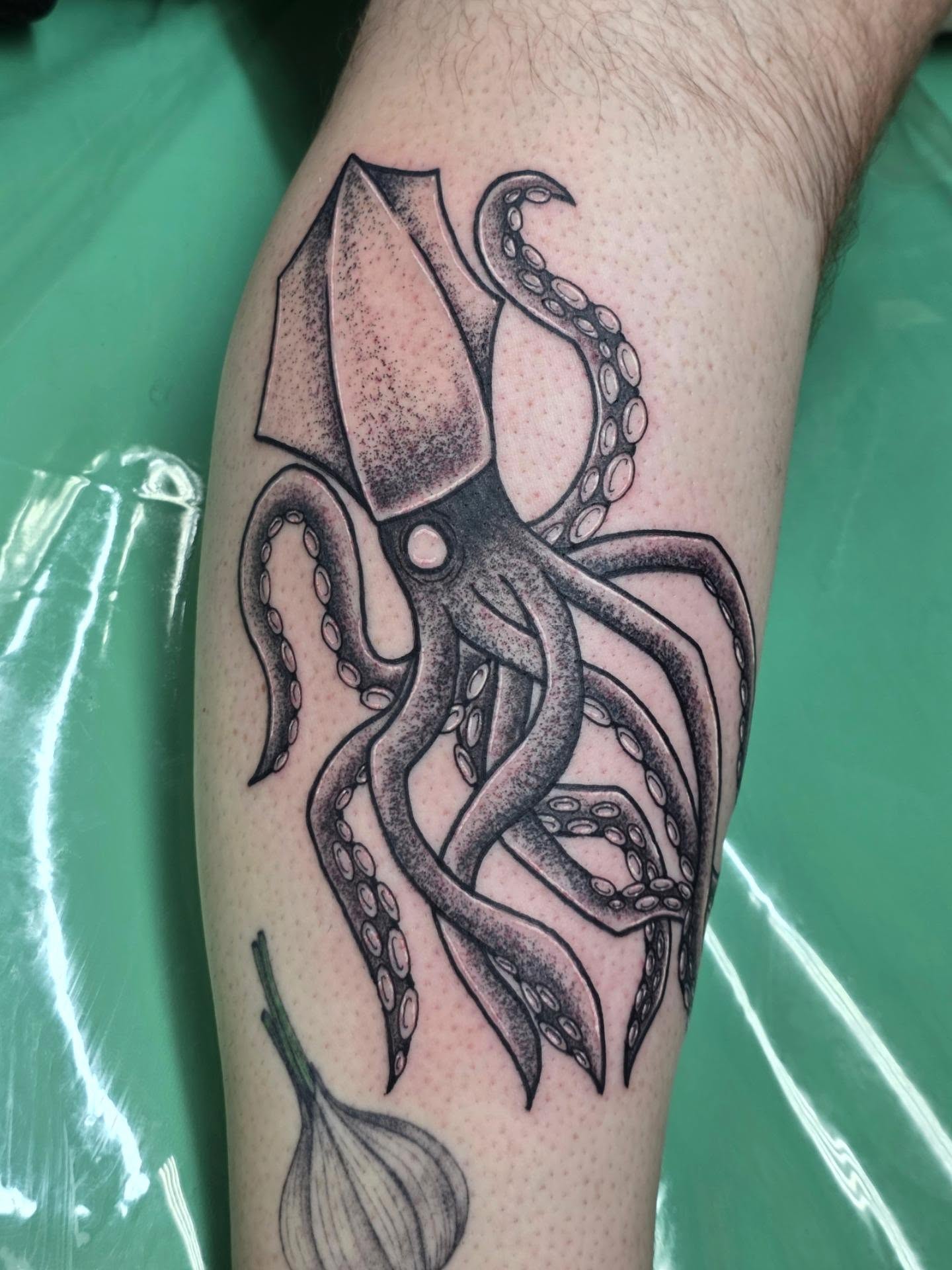 Octopus dotwork tattoo on the forearm by Wray Saulsberry
