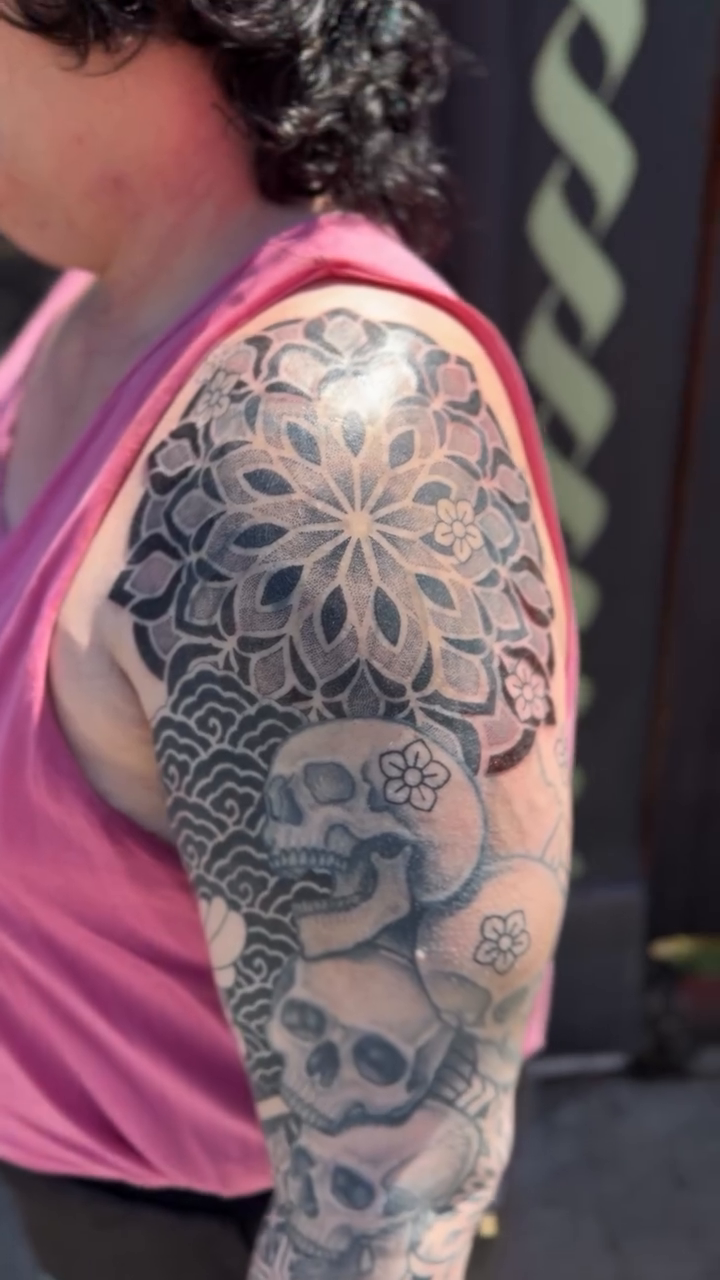 Skulls and mandala japanese irezumi tattoo by Storm Smith