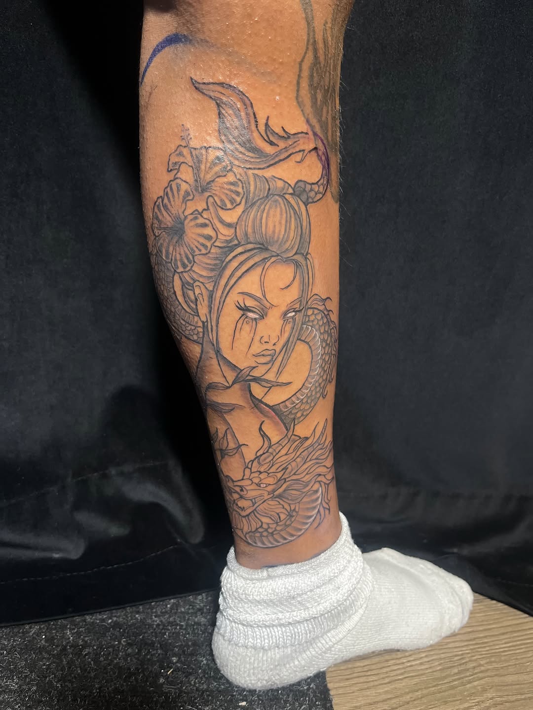 Woman with dragon Chicano tattoo on the forearm by SpicyMvstardInkk