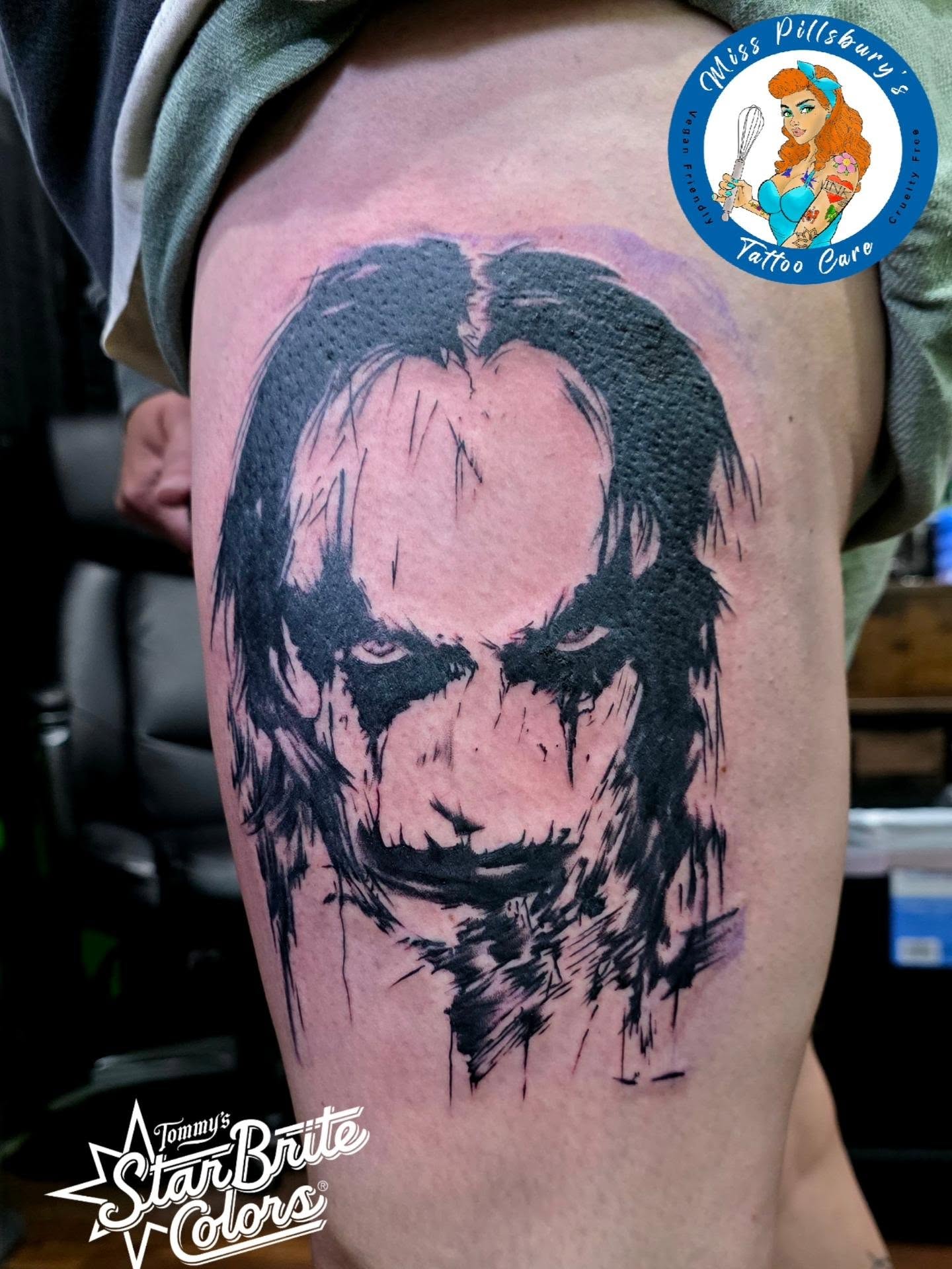 Grim reaper dark realism tattoo on the thigh by Black Lantern Tattoo Company, Niantic, Connecticut