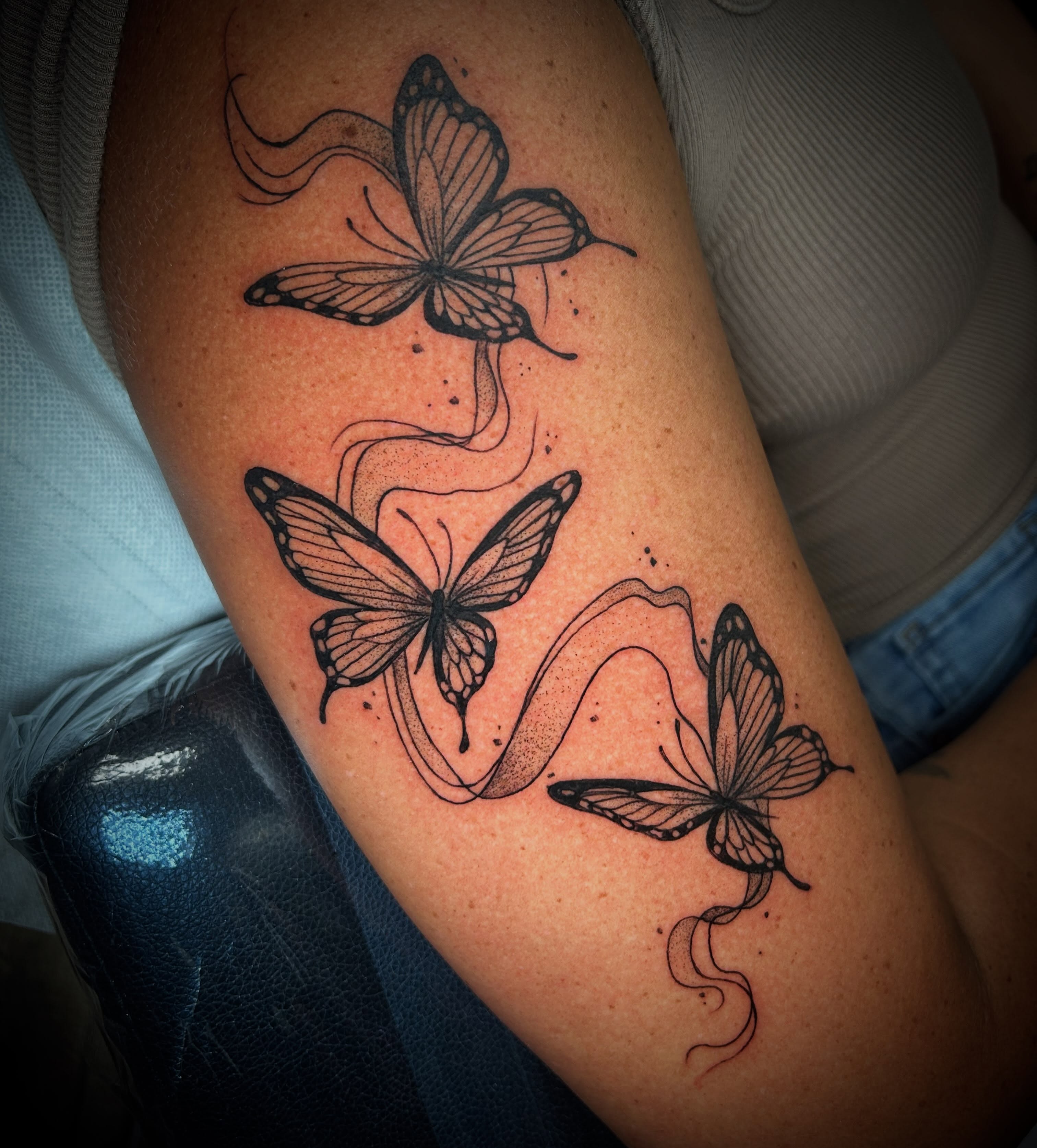 Butterflies dotwork tattoo on the forearm by ✶ 𝓑𝓲𝓽𝓮𝓼𝓲𝔃𝓮𝓭 𝓘𝓷𝓴 ✶, Buford, Georgia