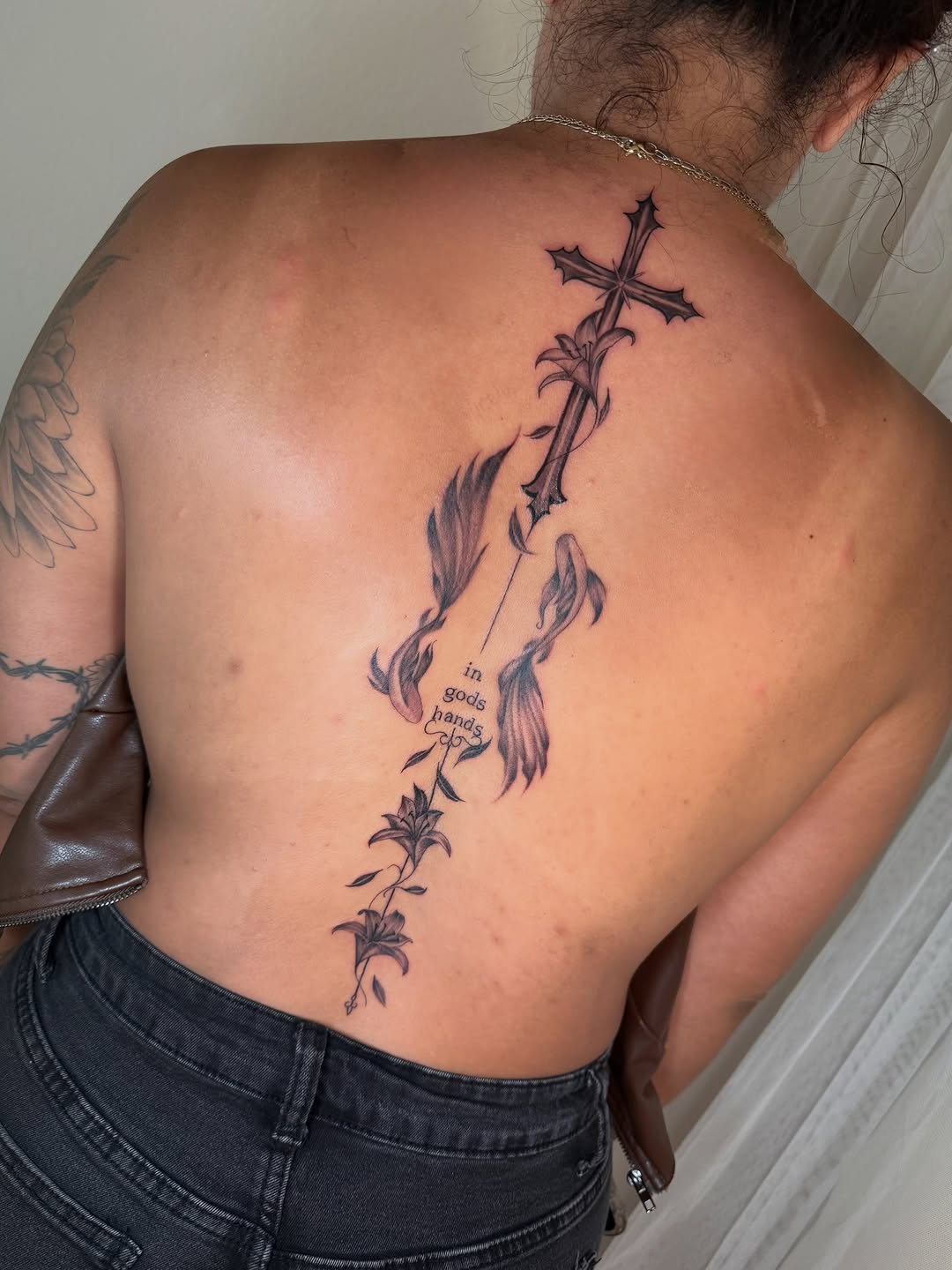 Tattoo by @faith_tat2 — black_and_grey, lettering_script