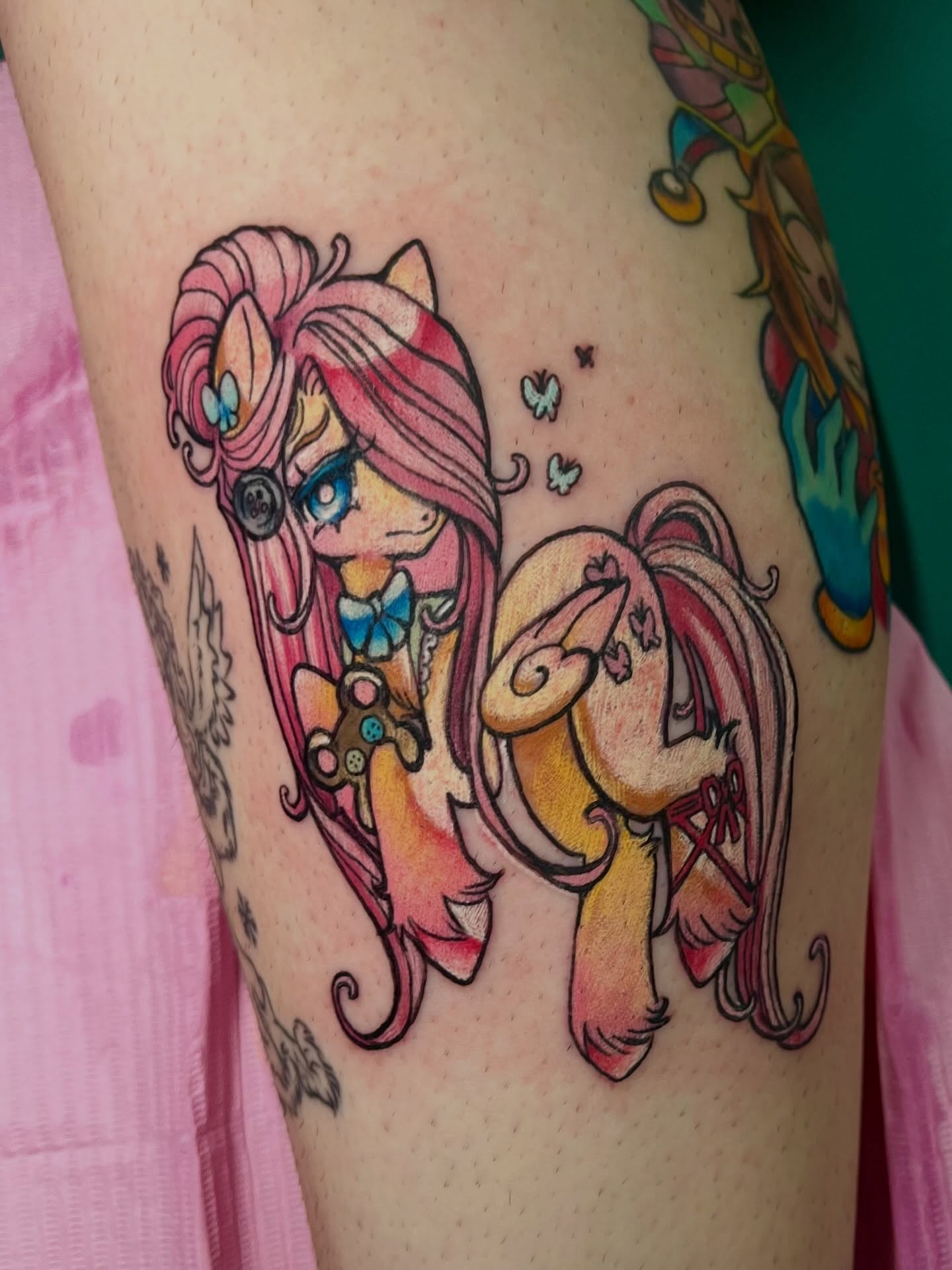 My little pony illustrative tattoo on the thigh by Cami Rose