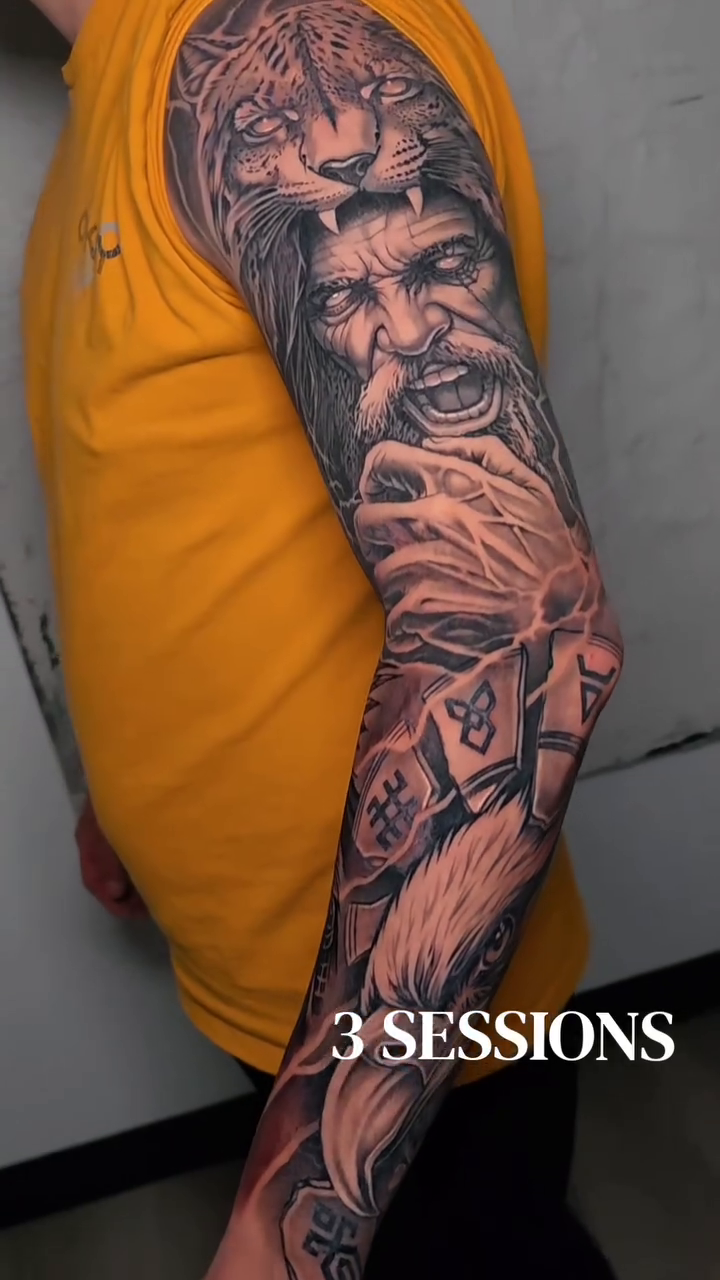 Viking warrior and eagle realism tattoo by Lukasz Olszanski