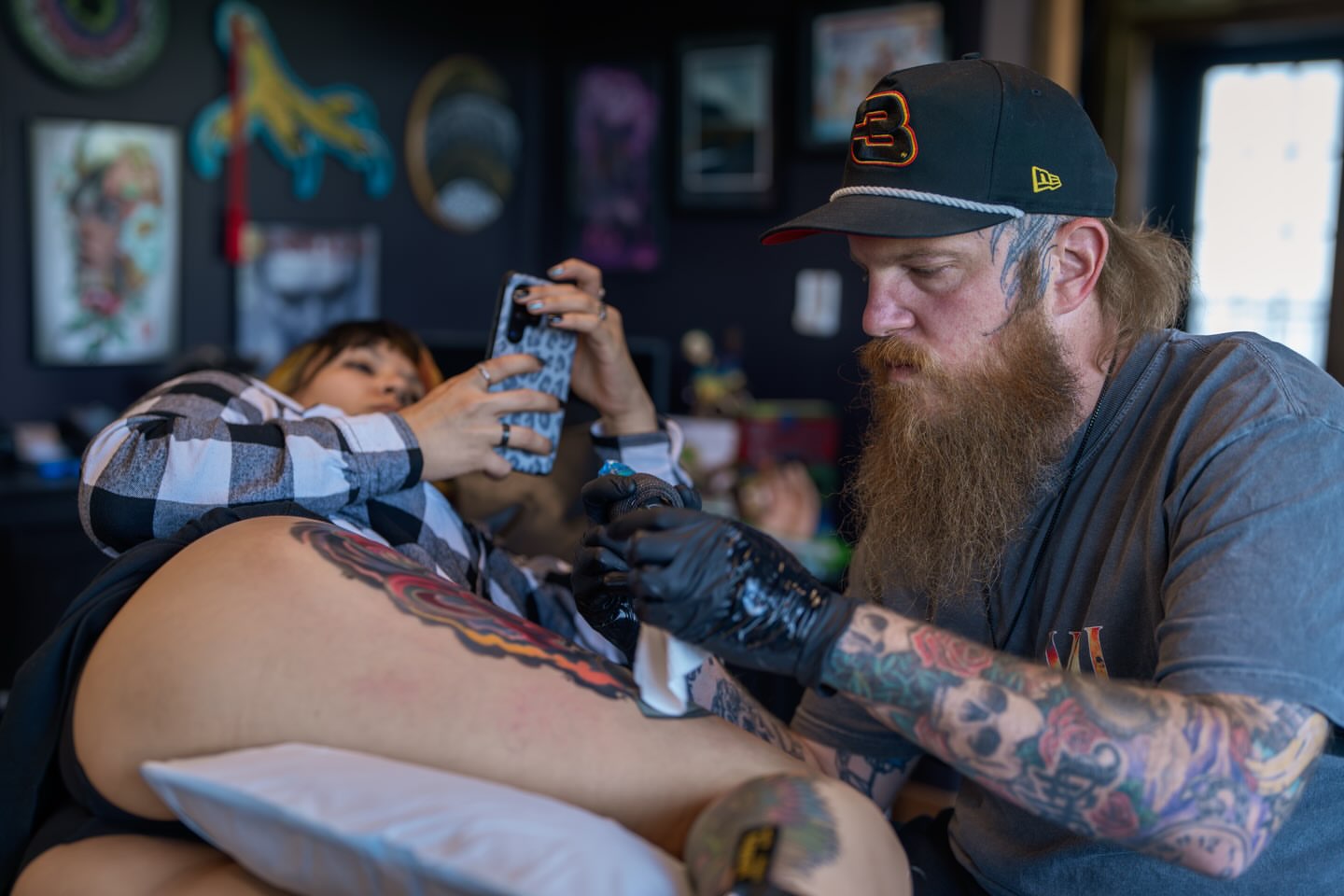 Flame American traditional tattoo on the back by B.G. Germershausen