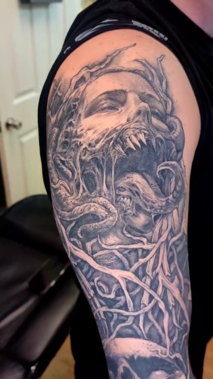 Tattoo by @bethanyjanetattoos — dark_realism, black_and_grey