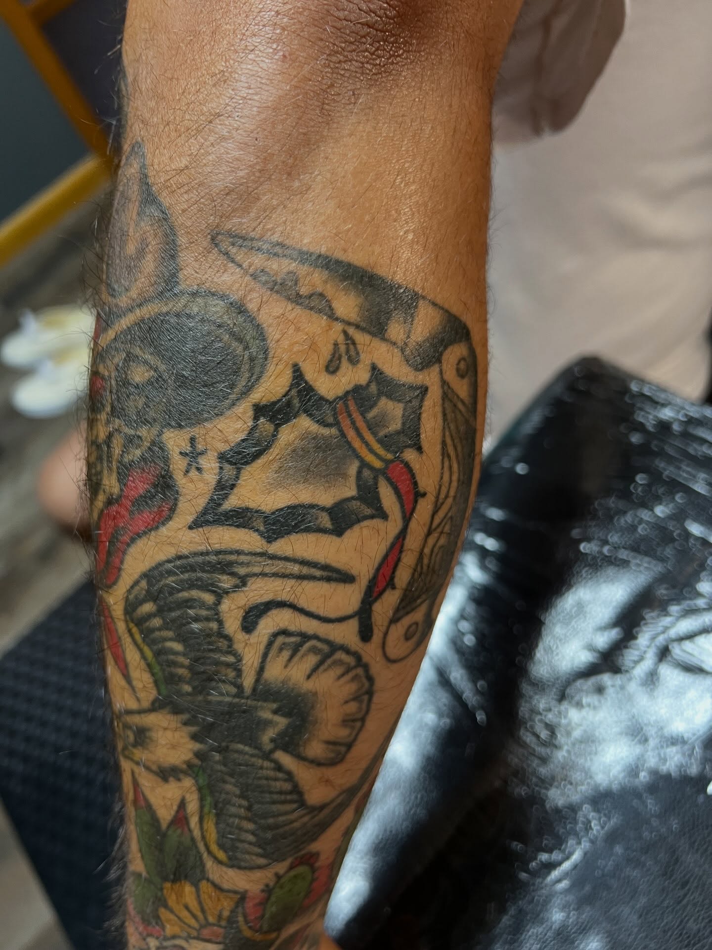 Pirate ship American traditional tattoo on the forearm by Tyler Van Pelt