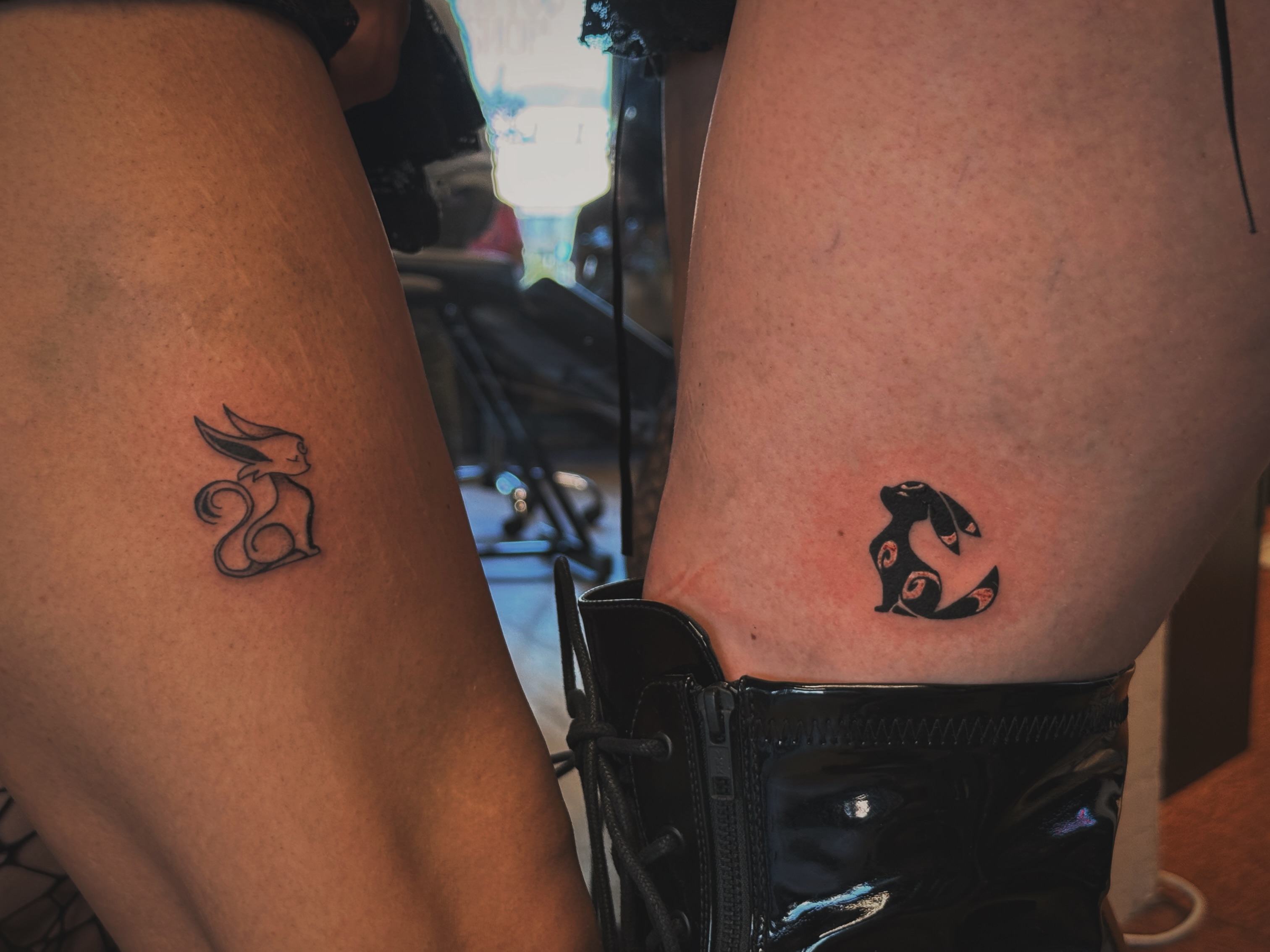 Rabbit black and grey tattoo on the thigh by Kaylee Castleton, Tooele, Utah