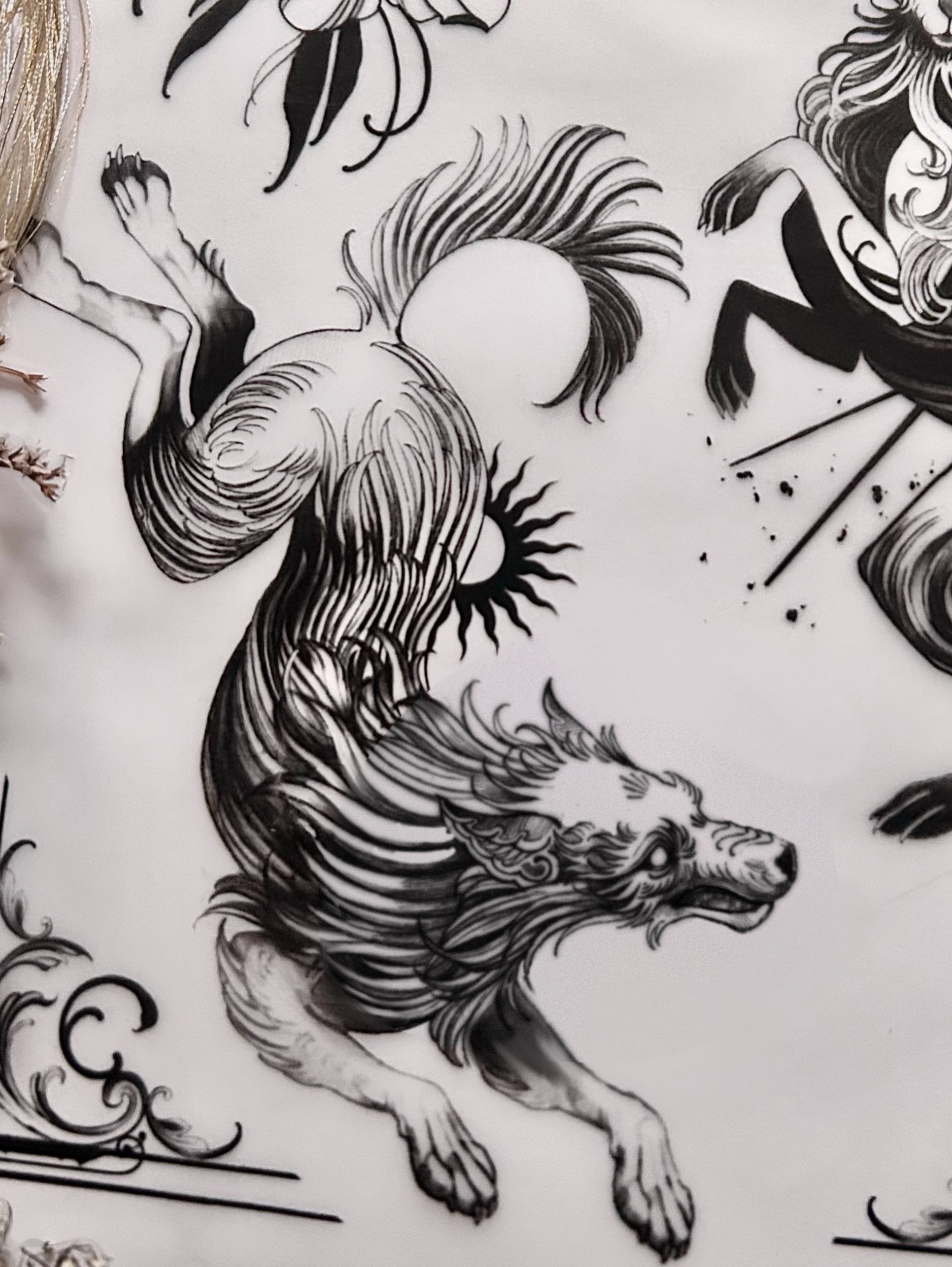 Mythical creature black and grey tattoo by Magnus