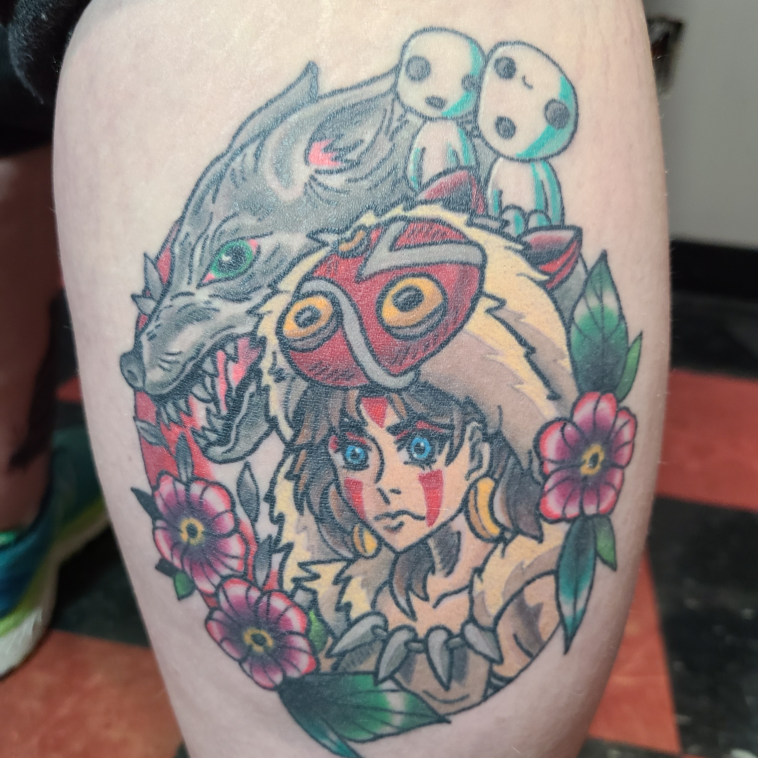 Princess Mononoke anime tattoo on the forearm by Christopher Anderson-arnesen