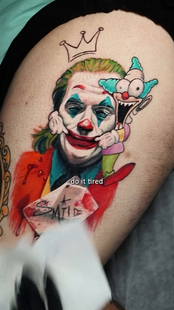 Joker tattoo realism tattoo on the upper arm by Fine Line, New York, New York