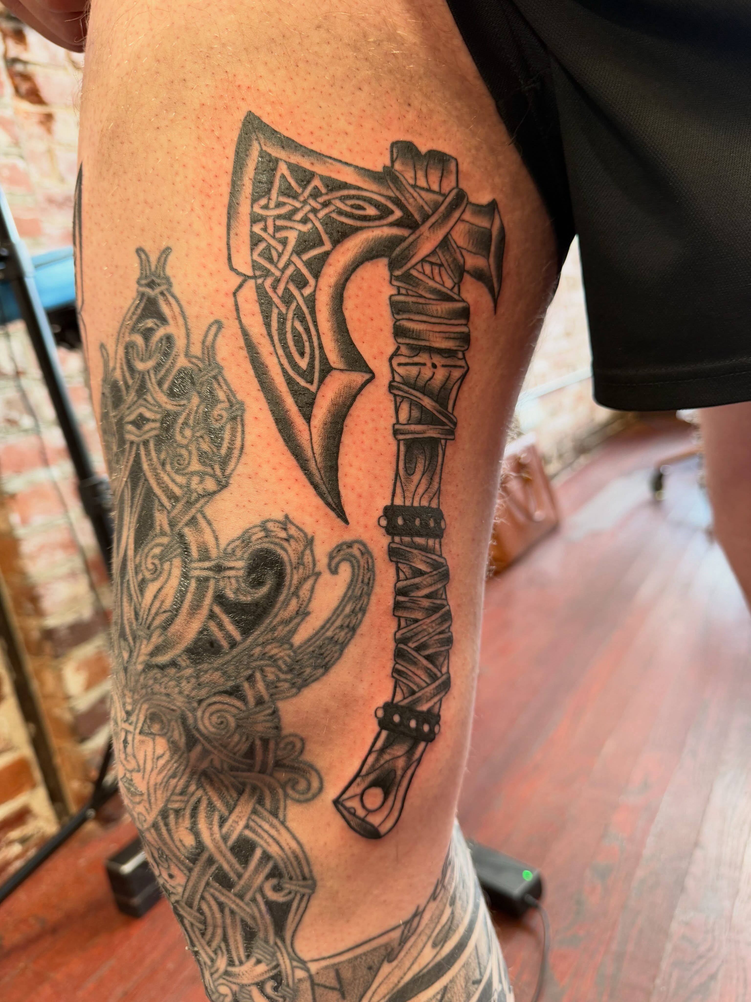 Tattoo by @evanvtattoos — black_and_grey, geometric