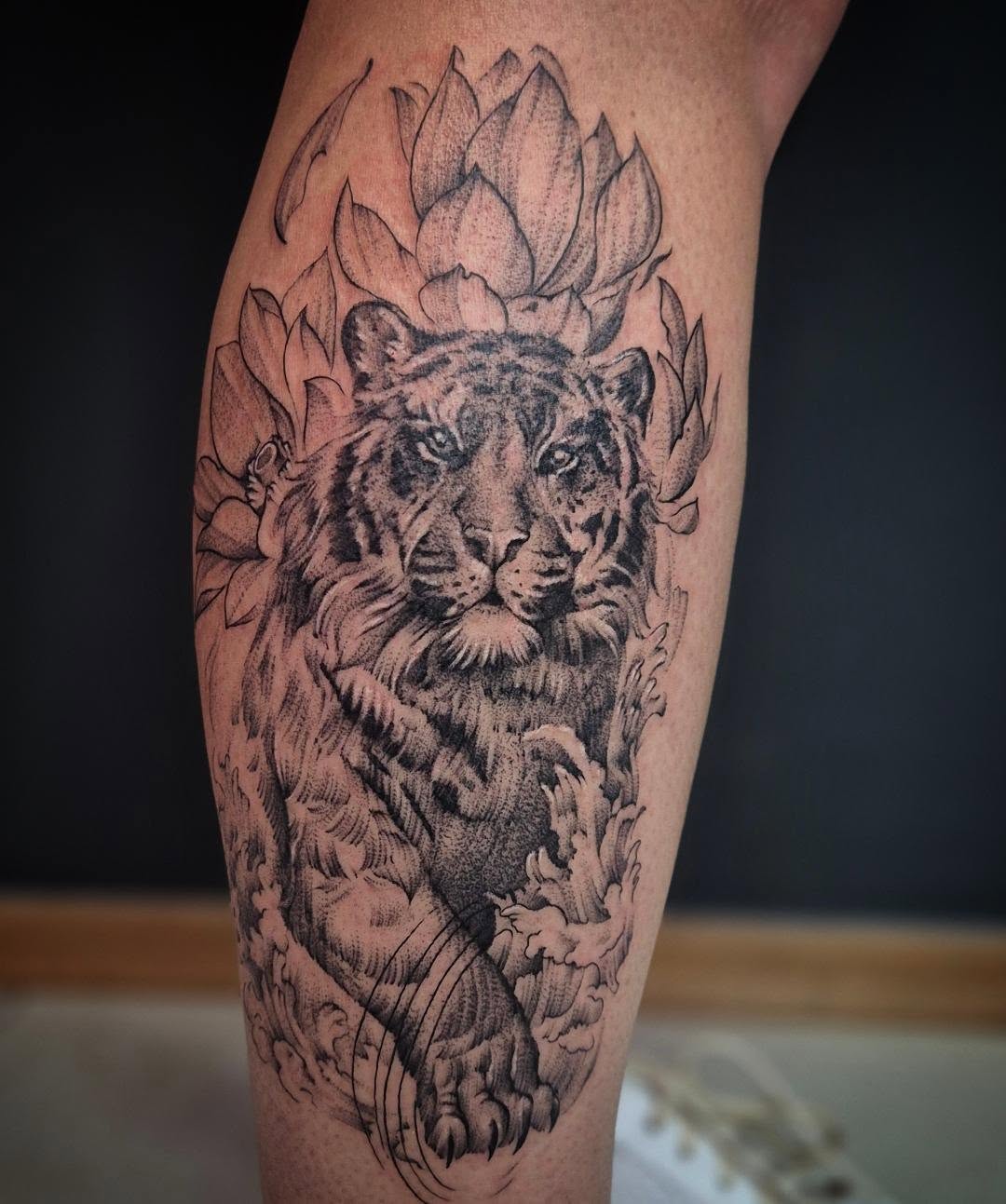 Tiger dotwork tattoo on the forearm by Тату Херсон _ Kherson tattoo, Kherson
