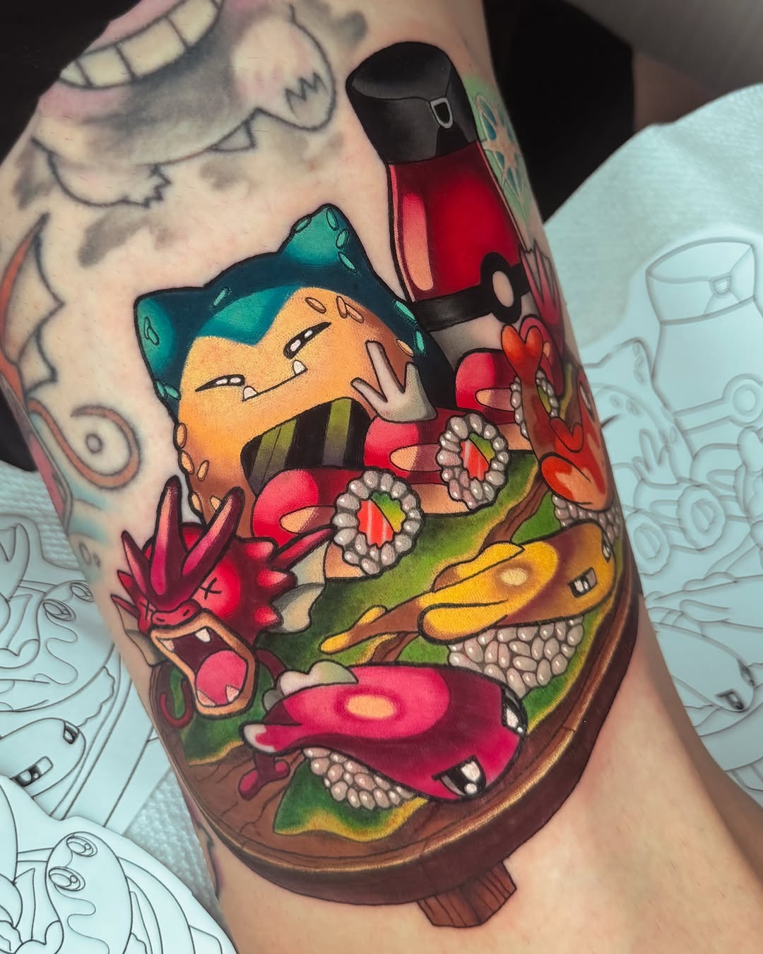 Pokemon sushi platter new school tattoo on the forearm by 𝔐𝔞𝔯𝔰 ✨