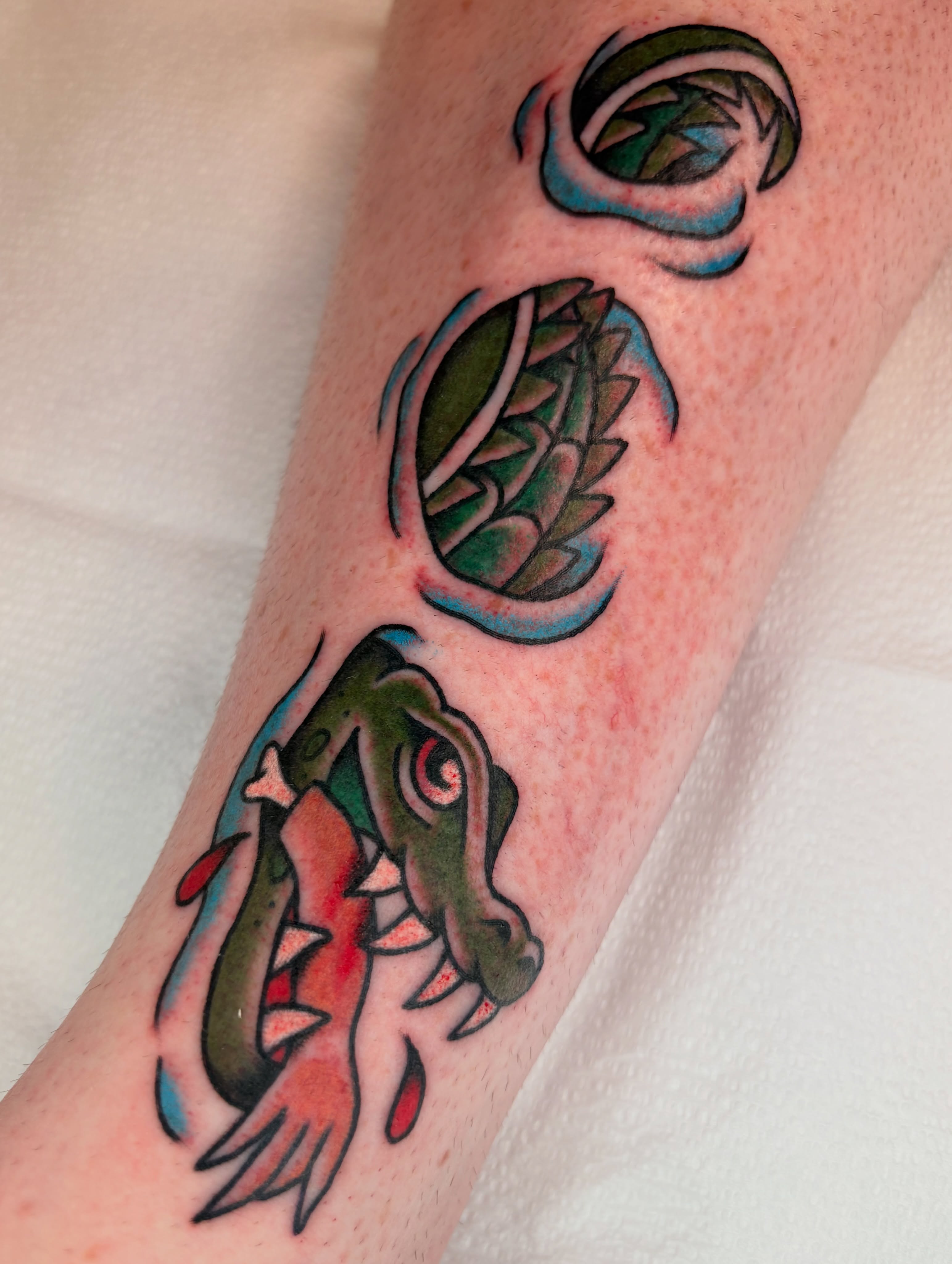 Serpent American traditional tattoo on the forearm by ๐ต๐๐๐๐ ๐ฎ๐๐๐๐๐๐, New Orleans, Louisiana