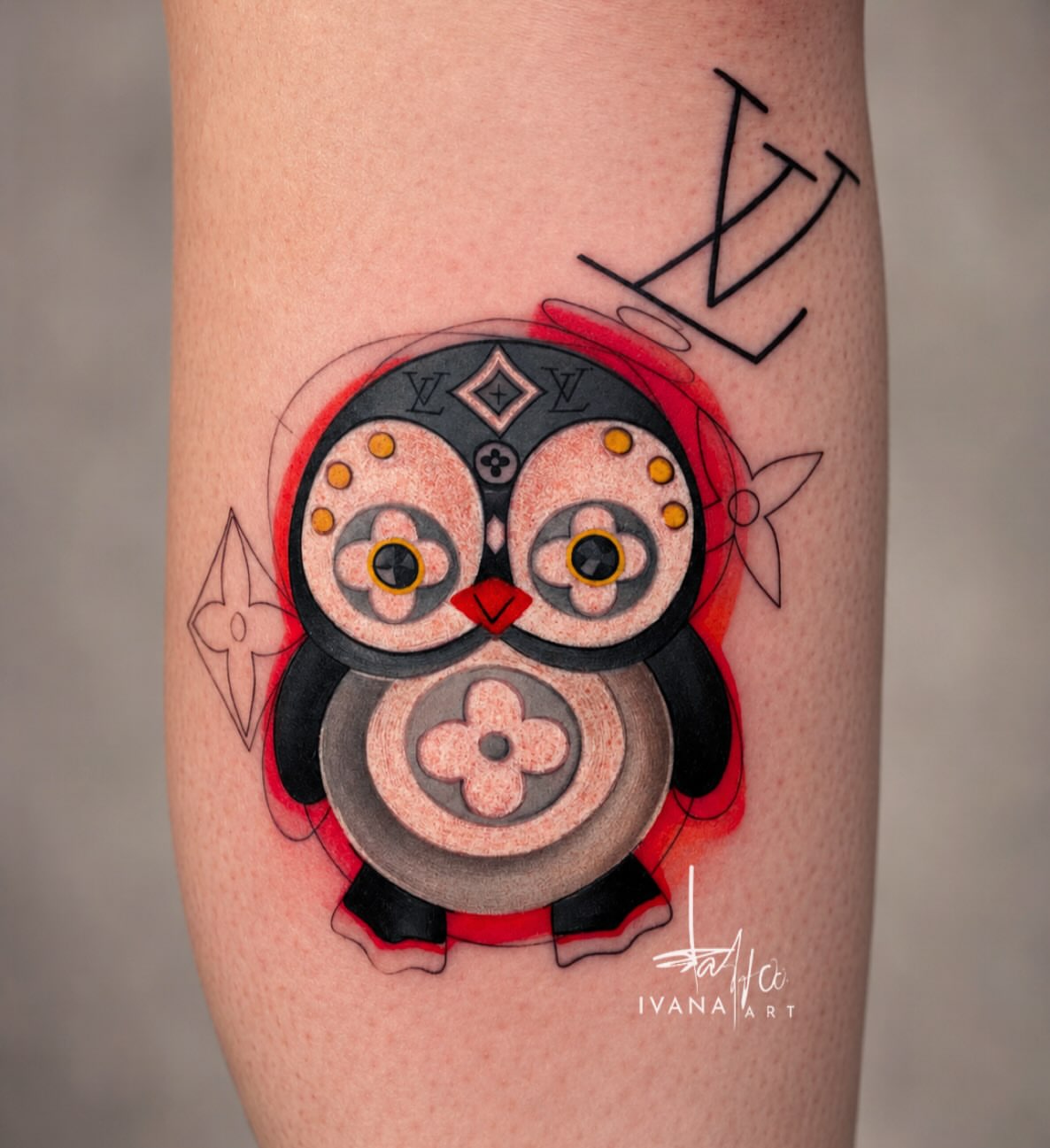 Owl dotwork tattoo on the forearm by Ivana Belakova