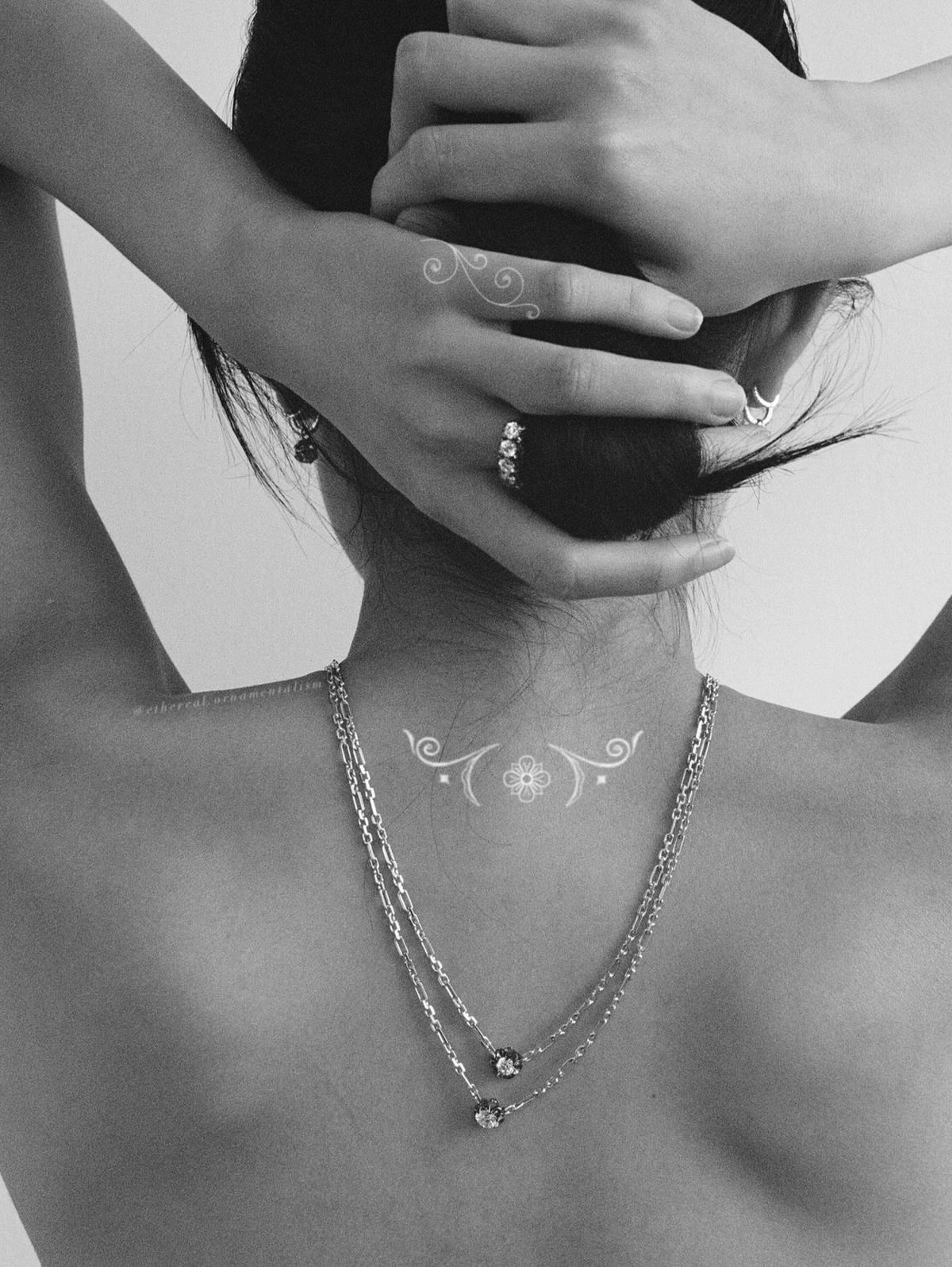 Floral design black and grey tattoo on the neck by @ethereal.ornamentalism