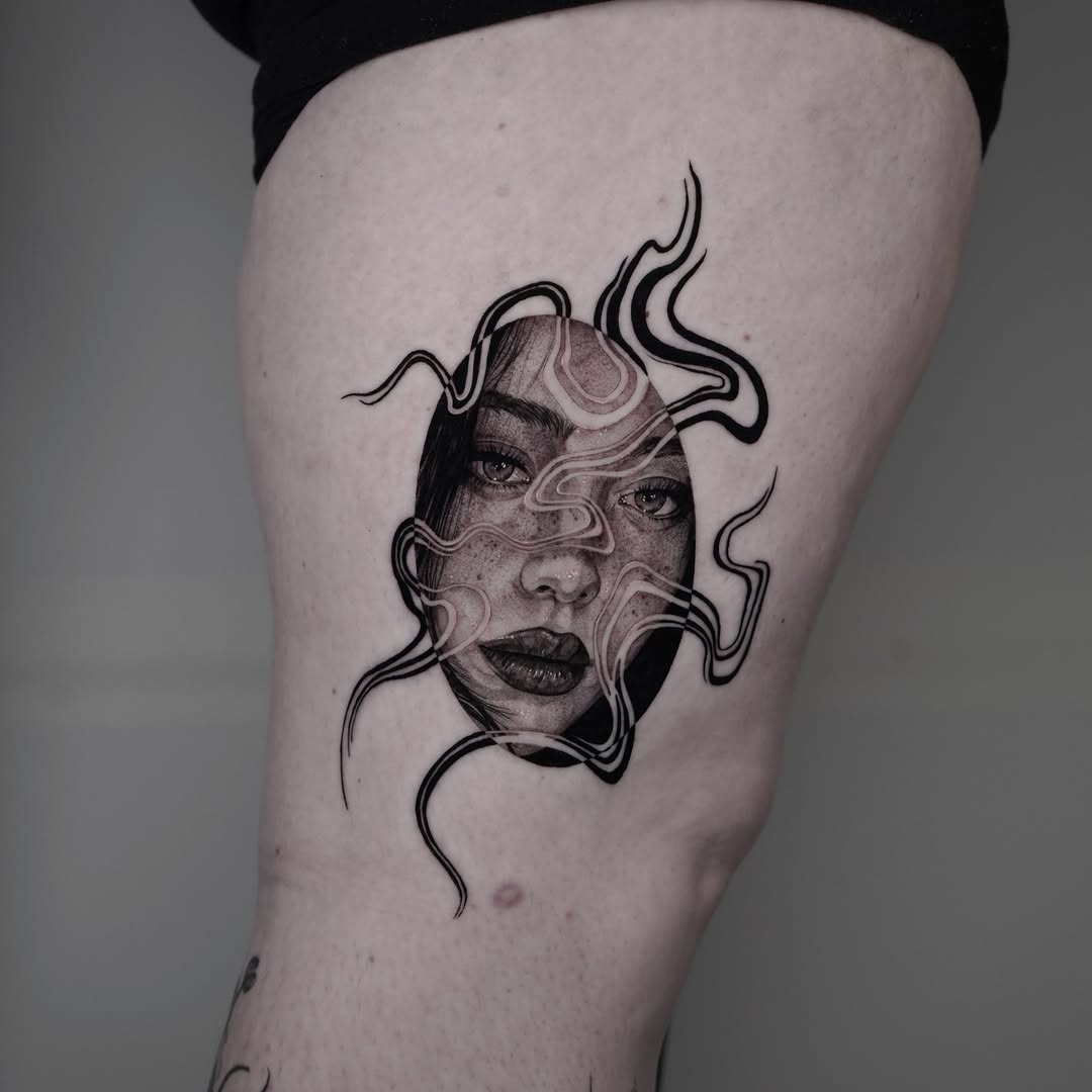 Tattoo by @inkidu_drew — realism, black_and_grey