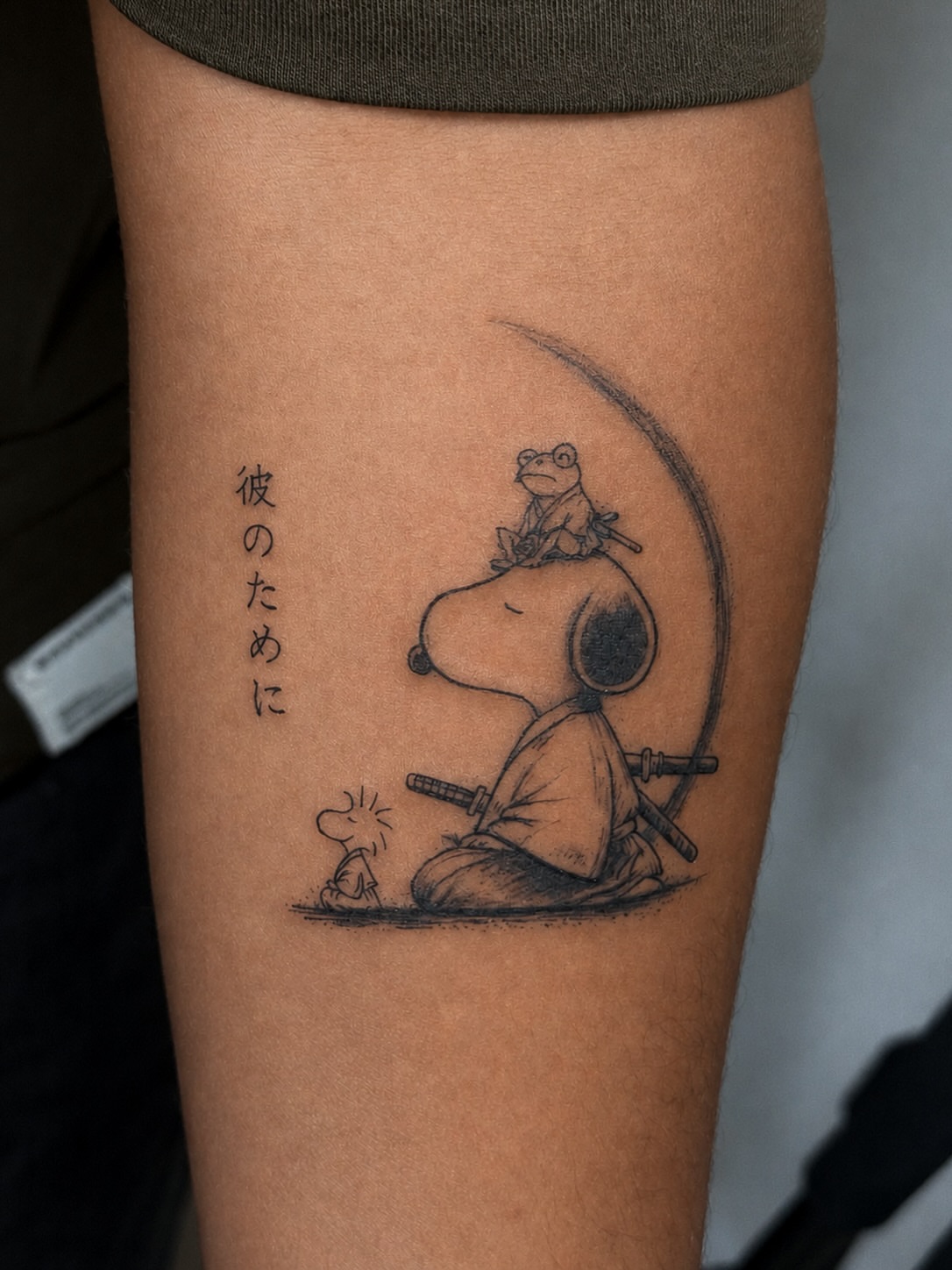 Snoopy fishing realism tattoo on the thigh by ππππππ