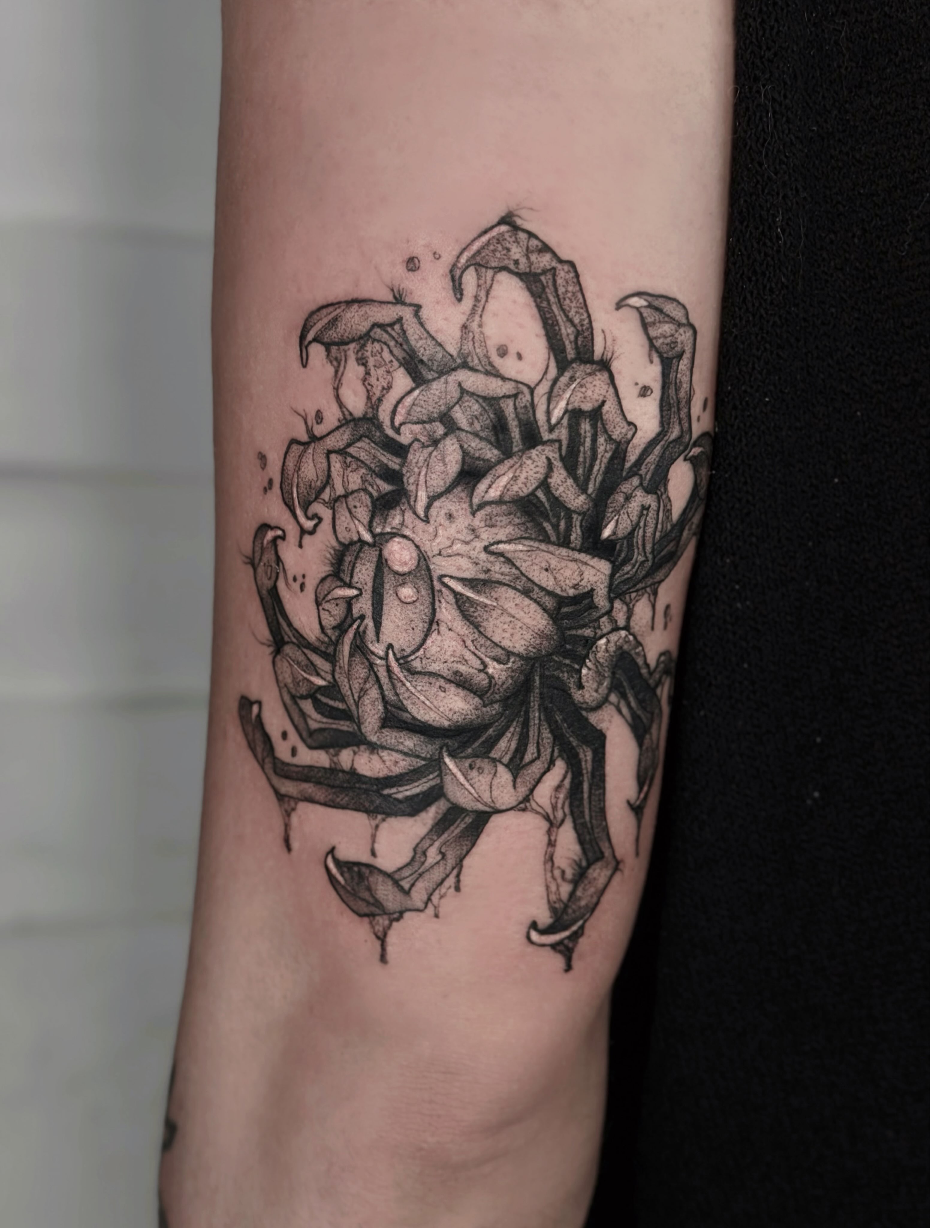 Abstract floral dotwork tattoo on the forearm by ๐๐๐๐ ๐๐๐๐๐๐ ๐๐๐๐๐