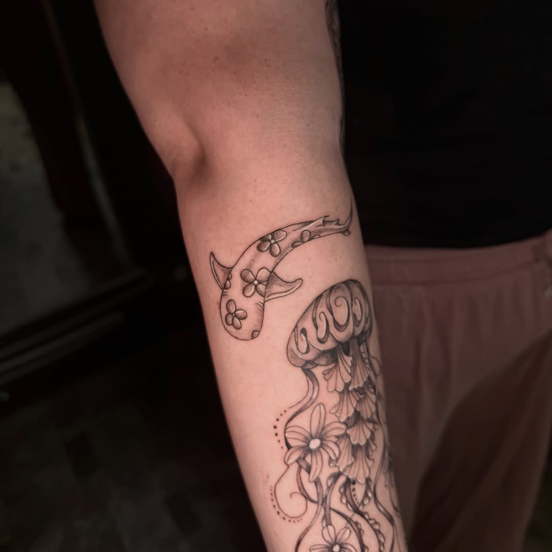 Tattoo by @janai.artistry — dotwork, black_and_grey