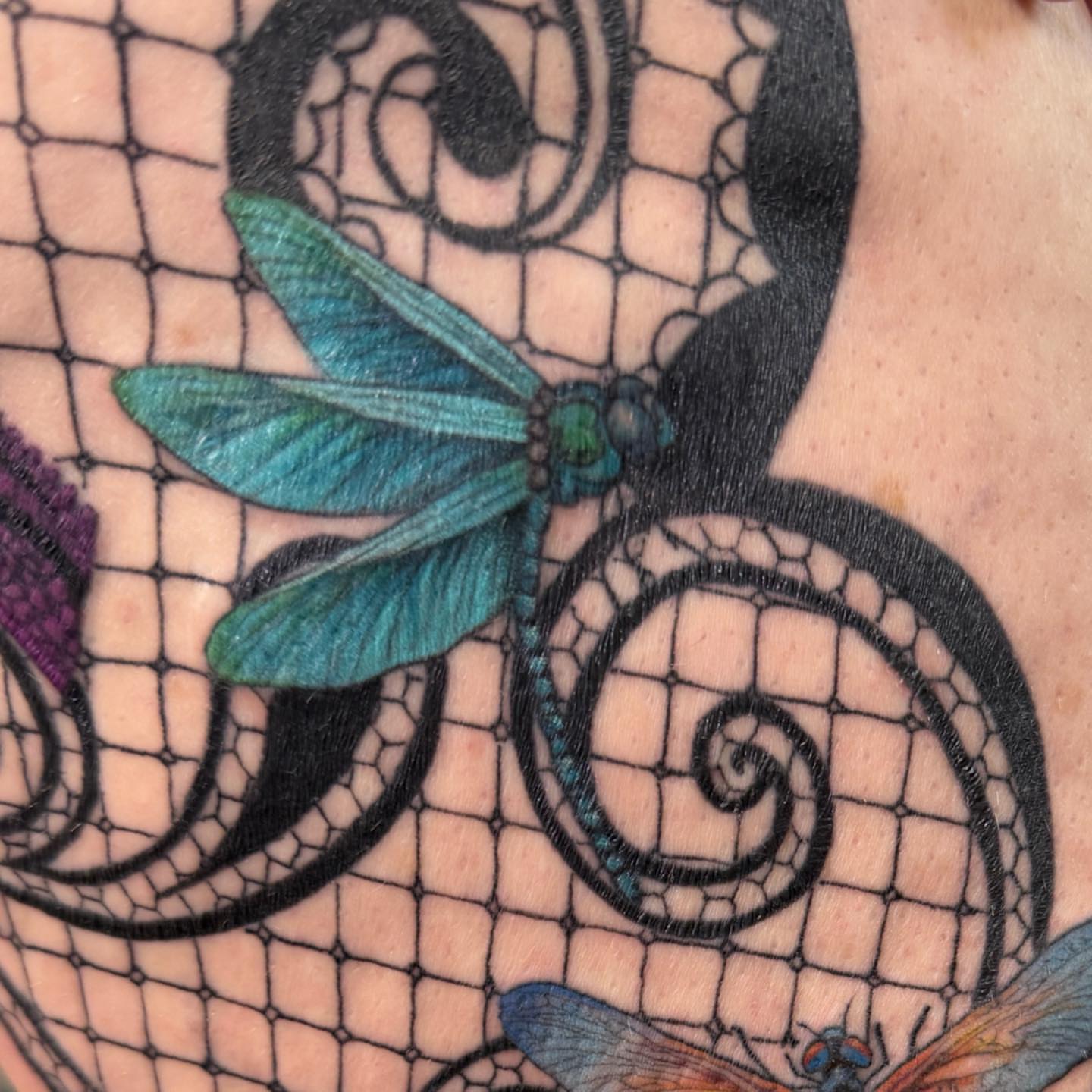 Dragonfly realism tattoo on the shoulder by PxINK, Crystal, Minnesota