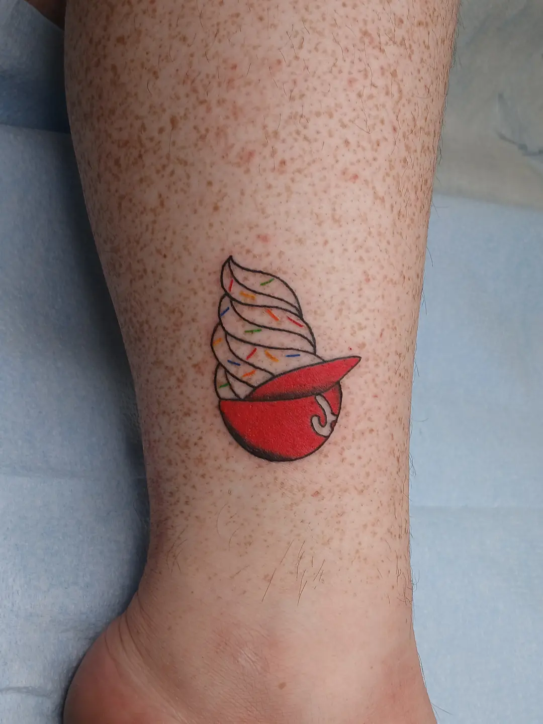Ice cream sundae new school tattoo on the forearm by Amber Tattoos