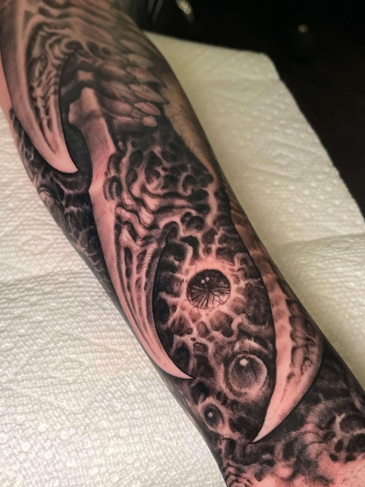 Tattoo by @shainesmithtattoo — black_and_grey, dark_realism